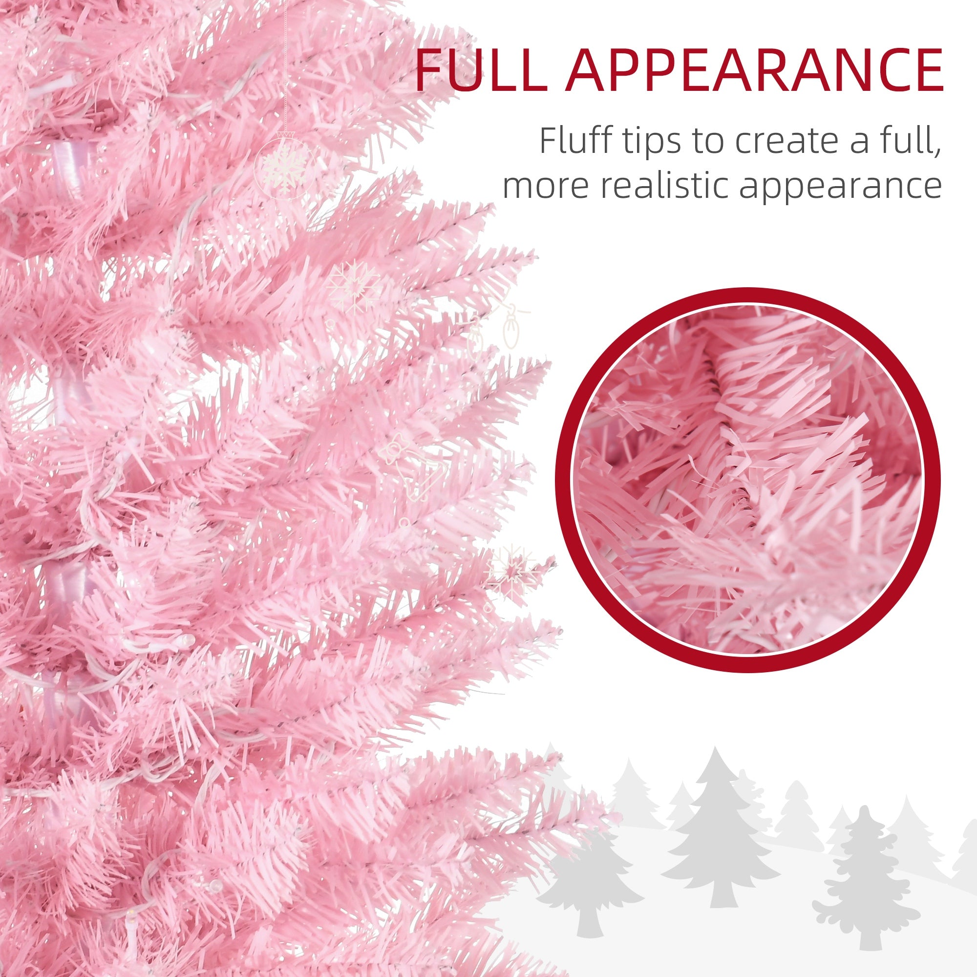 7ft Pencil Christmas Tree Slim Artificial Tree with Realistic Branches and Warm White LED Lights Pink