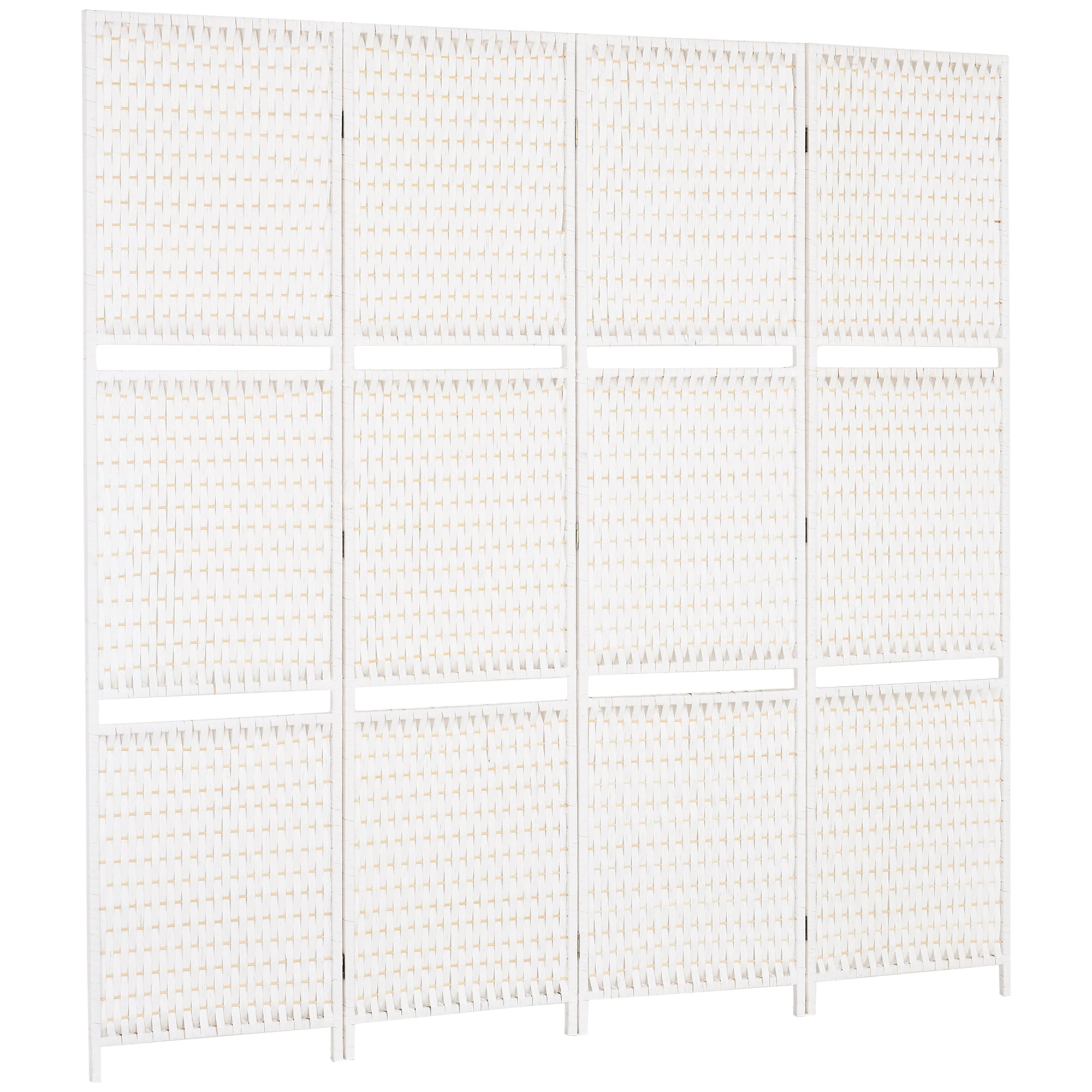 4 Panel Room Divider with Shelves, 6 FT Wave Fibre Freestanding Folding Privacy Screen, Partition Wall Divider for Indoor Bedroom Office, White