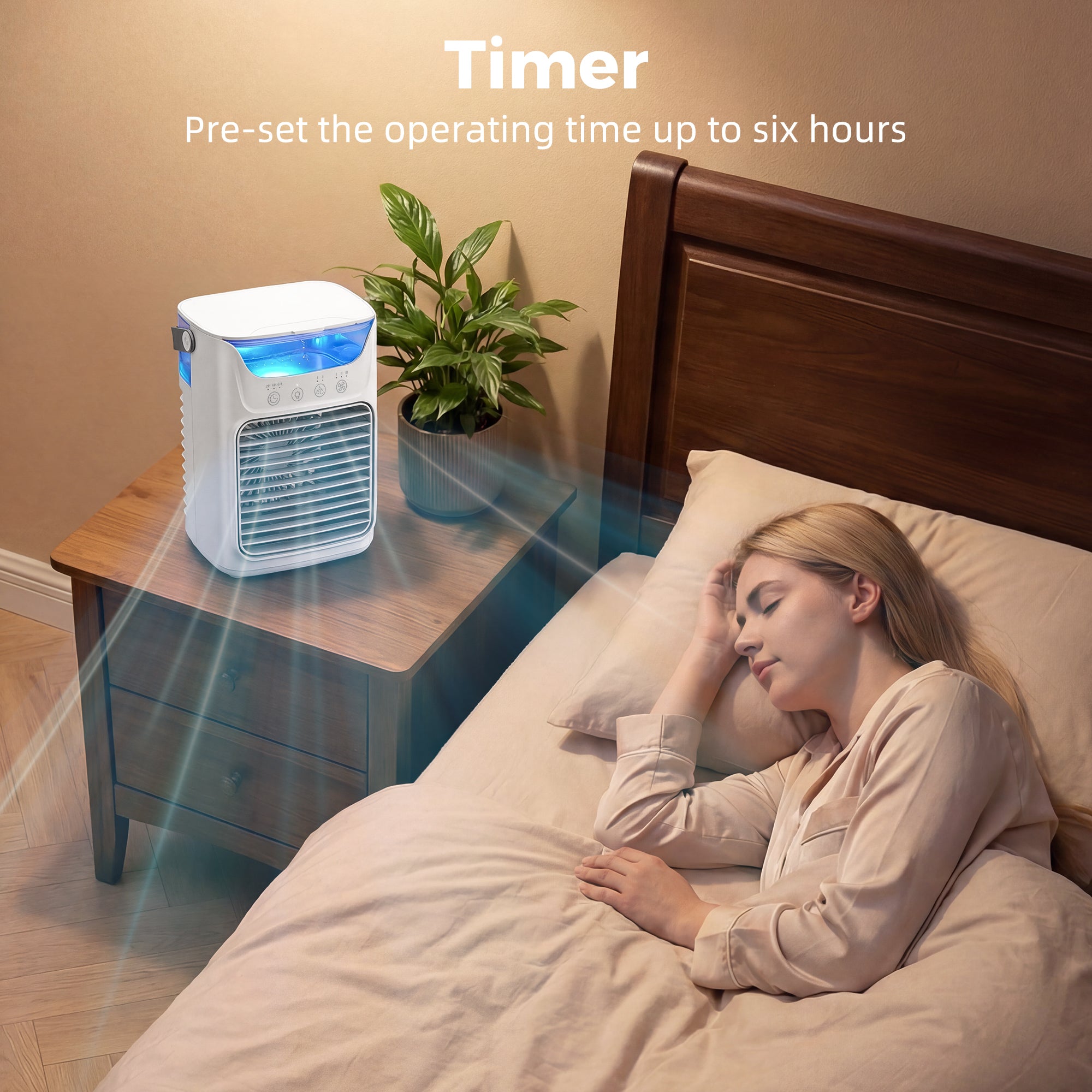 21 cm Desk Fan with Adjustable Head, 3-Speed Table Fan with 700 ml Water Tank, Small Fan with RGB Light for Bedroom, Home Office, White