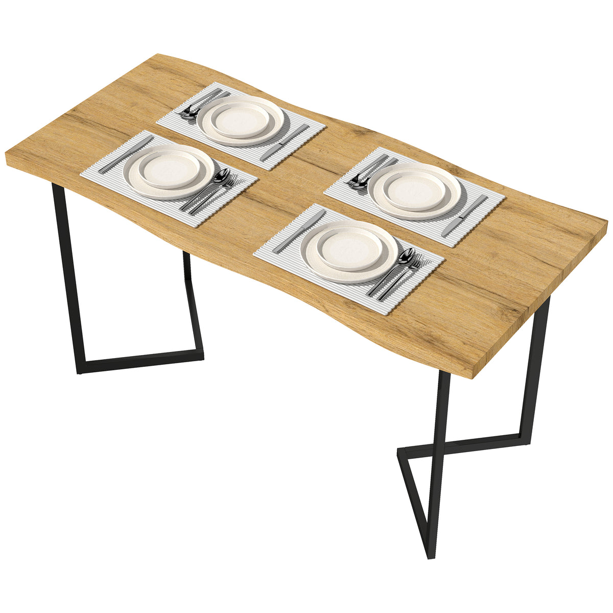Rectangle Dining Table for 4 People, Modern Kitchen Table with Thick Tabletop and Metal Legs for Dining Room, Living Room, Kitchen, Oak Wood Grain