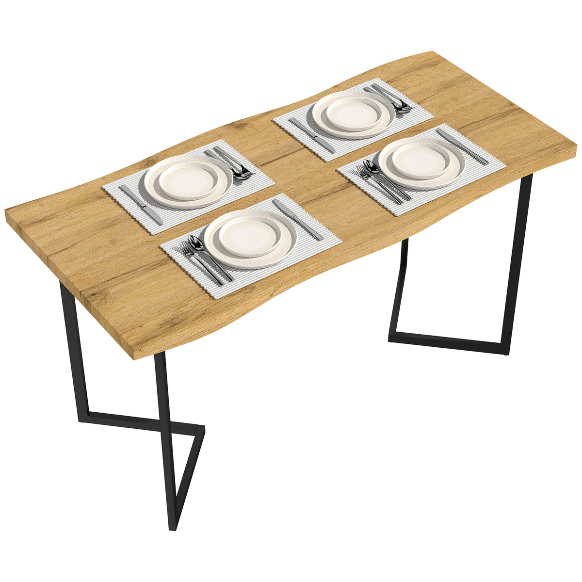 Rectangle Dining Table for 4 People, Modern Kitchen Table with Thick Tabletop and Metal Legs for Dining Room, Living Room, Kitchen, Oak Wood Grain