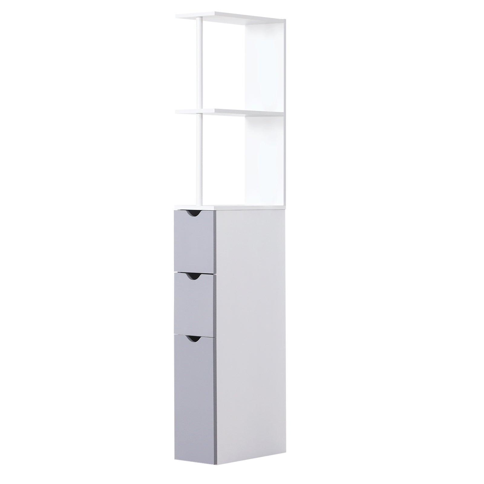 HOMCOM Narrow Bathroom Cabinet, Slim Bathroom Storage Cabinet with Drawers, Cupboard and Open Shelves, Linen Cabinet for Space Saving, White and Grey