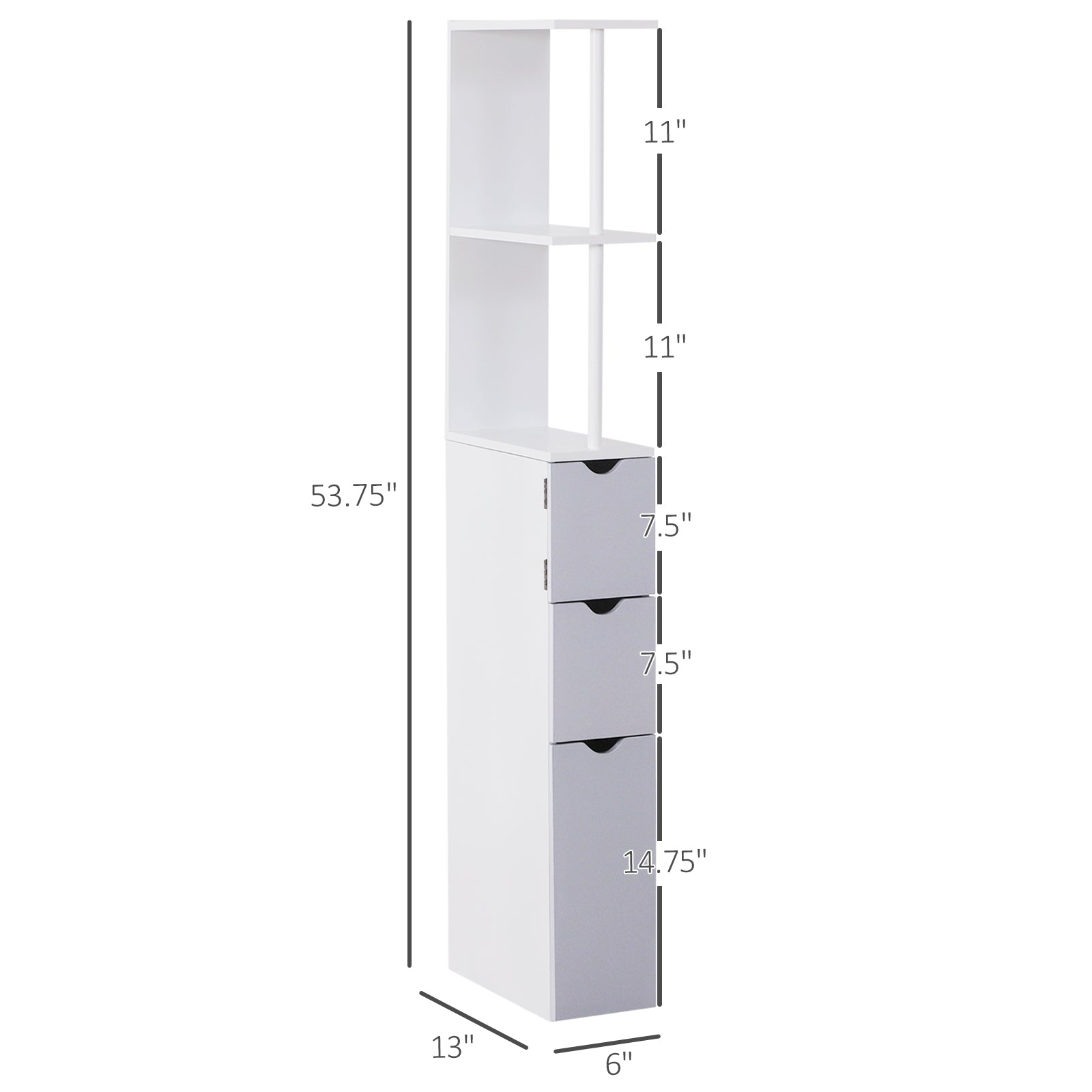 HOMCOM Narrow Bathroom Cabinet, Slim Bathroom Storage Cabinet with Drawers, Cupboard and Open Shelves, Linen Cabinet for Space Saving, White and Grey