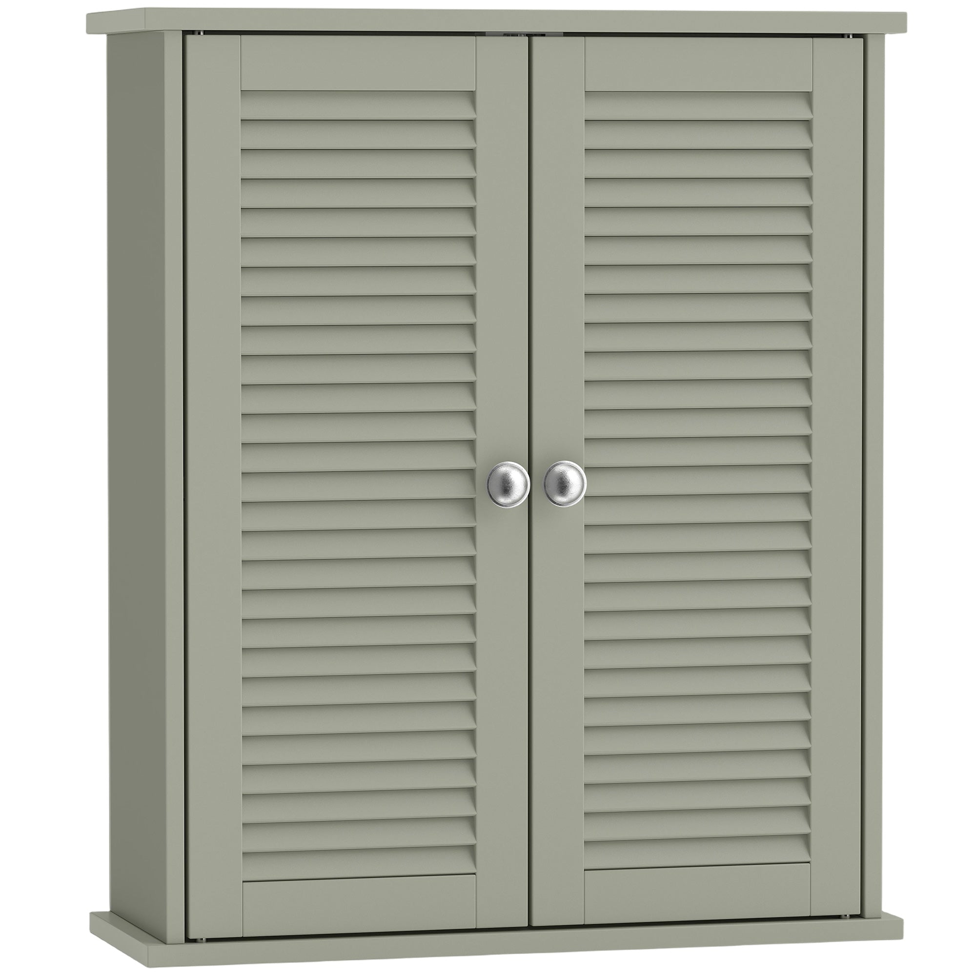 Bathroom Wall Cabinet, Wall-Mounted Over-The-Toilet Space Saver with Louvered Doors and Adjustable Shelf Storage for Kitchen, Living Room, Light Green
