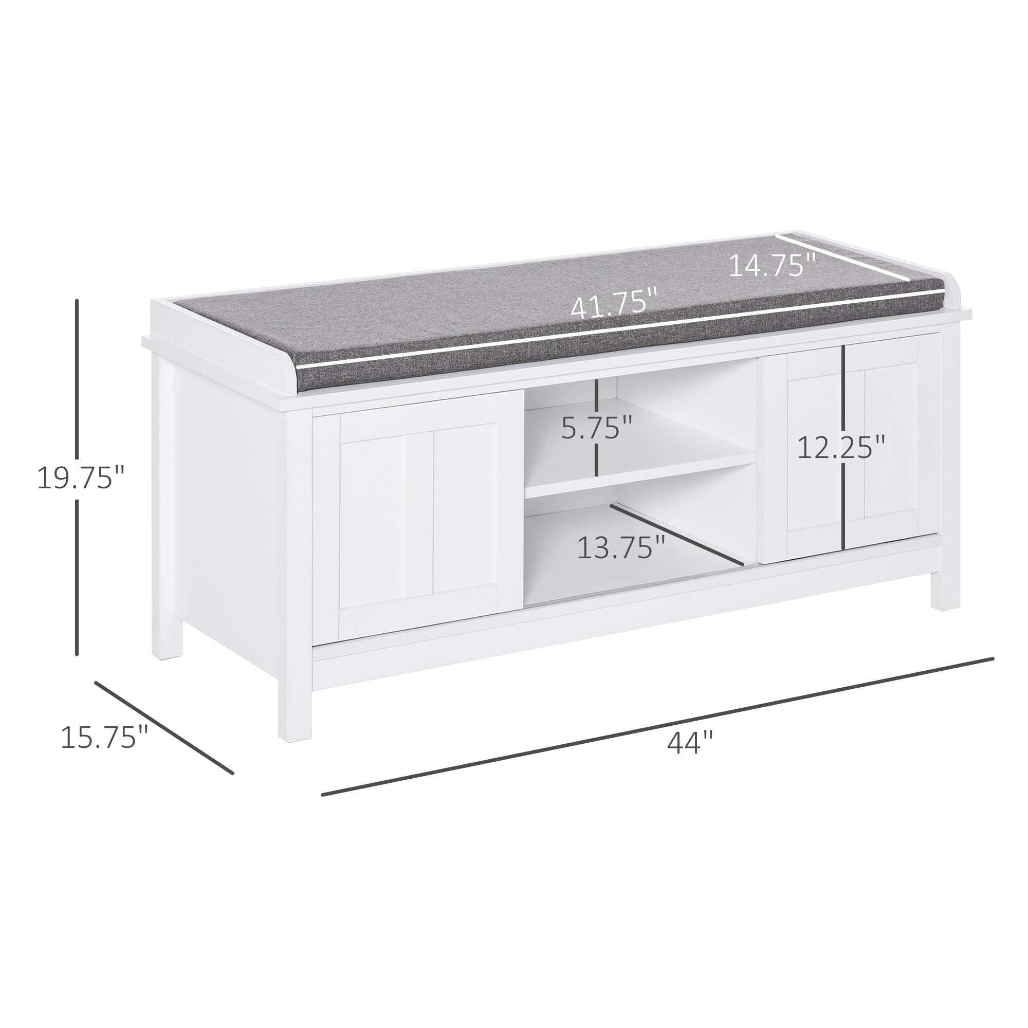 Entryway Shoe Bench Storage Ottoman with Sliding Doors Adjustable Shelving 6 Compartments White