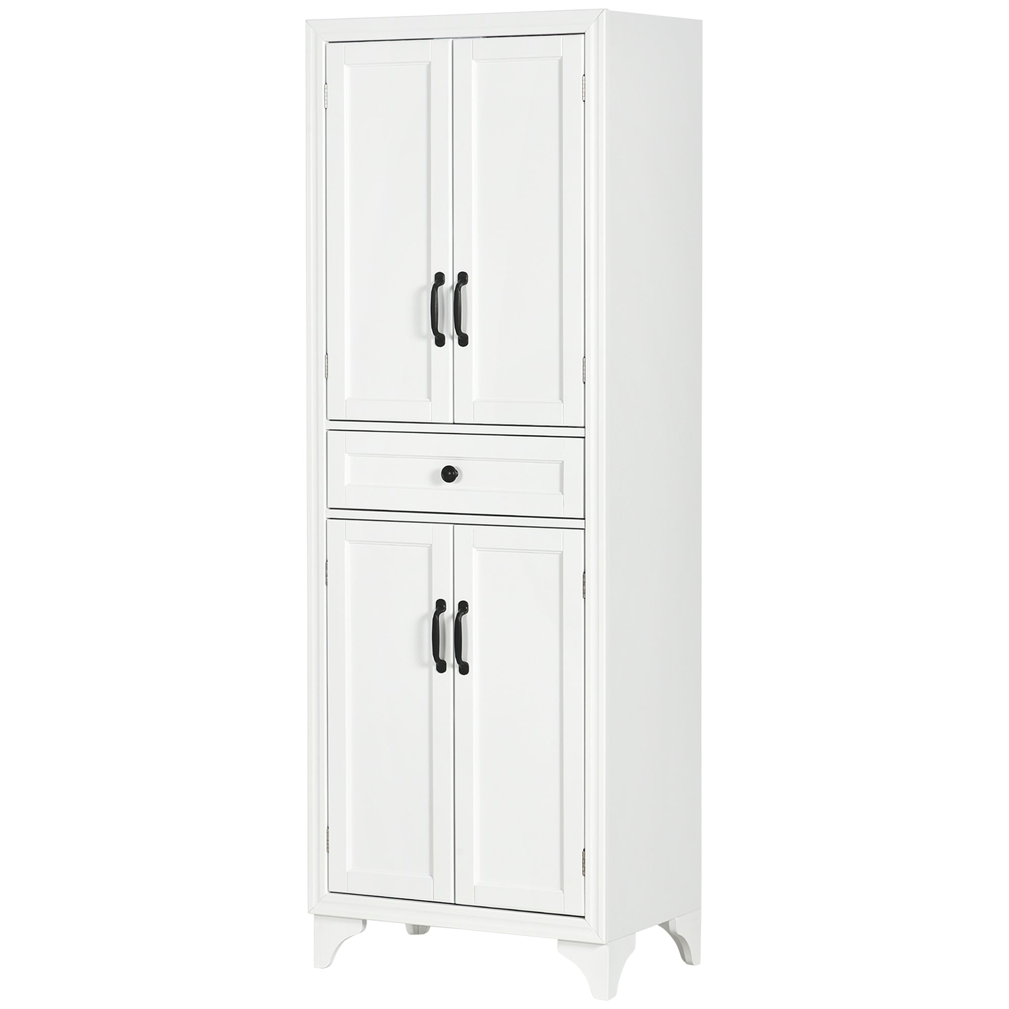 67" 4 Door Kitchen Pantry with Drawer and Adjustable Shelves White