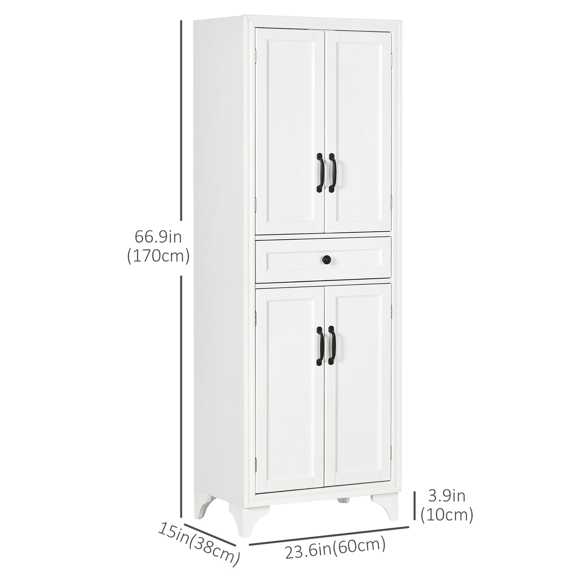 HOMCOM 67" Kitchen Pantry, Freestanding Storage Cabinet with 4 Doors, Drawer and 2 Adjustable Shelves, White