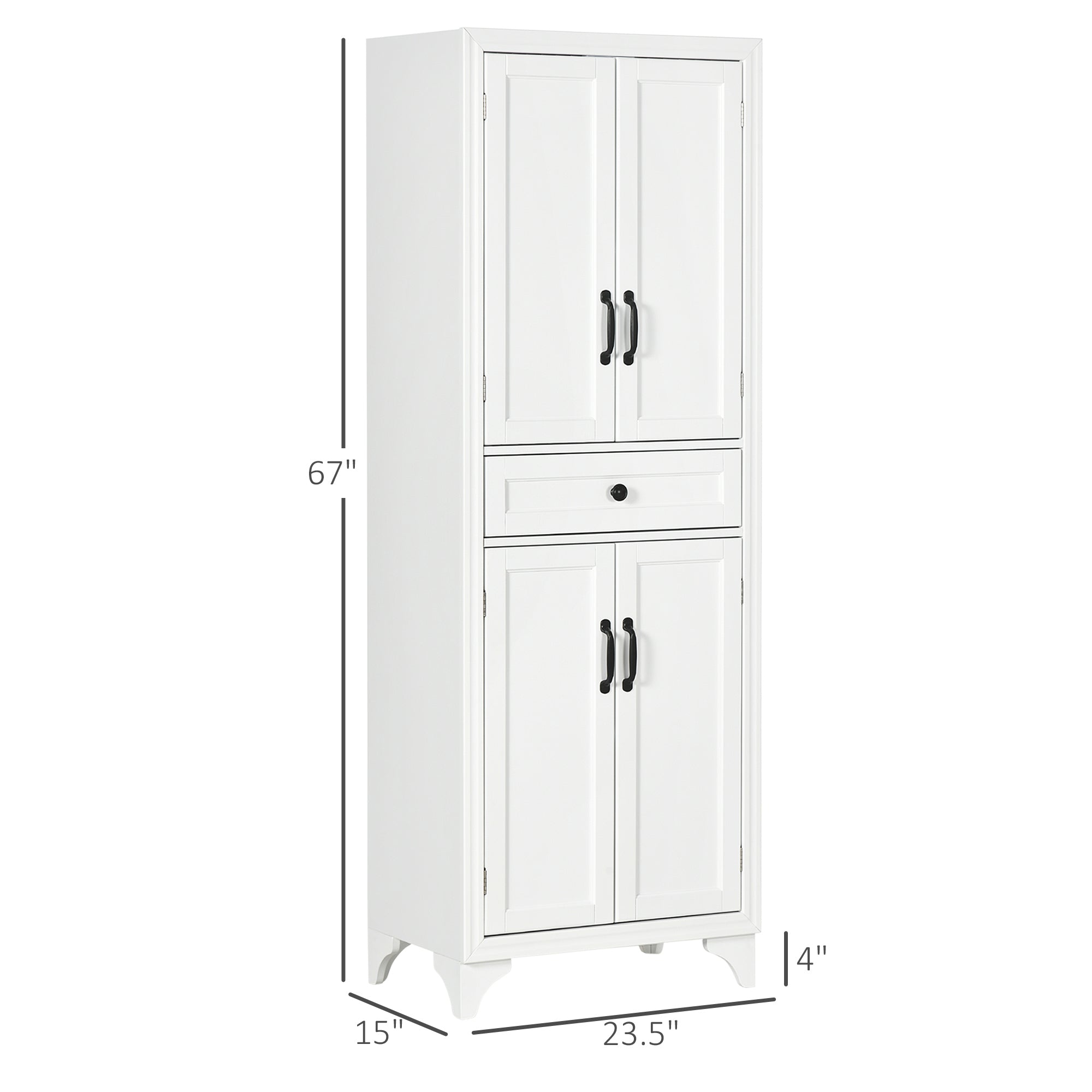 67" 4 Door Kitchen Pantry with Drawer and Adjustable Shelves White