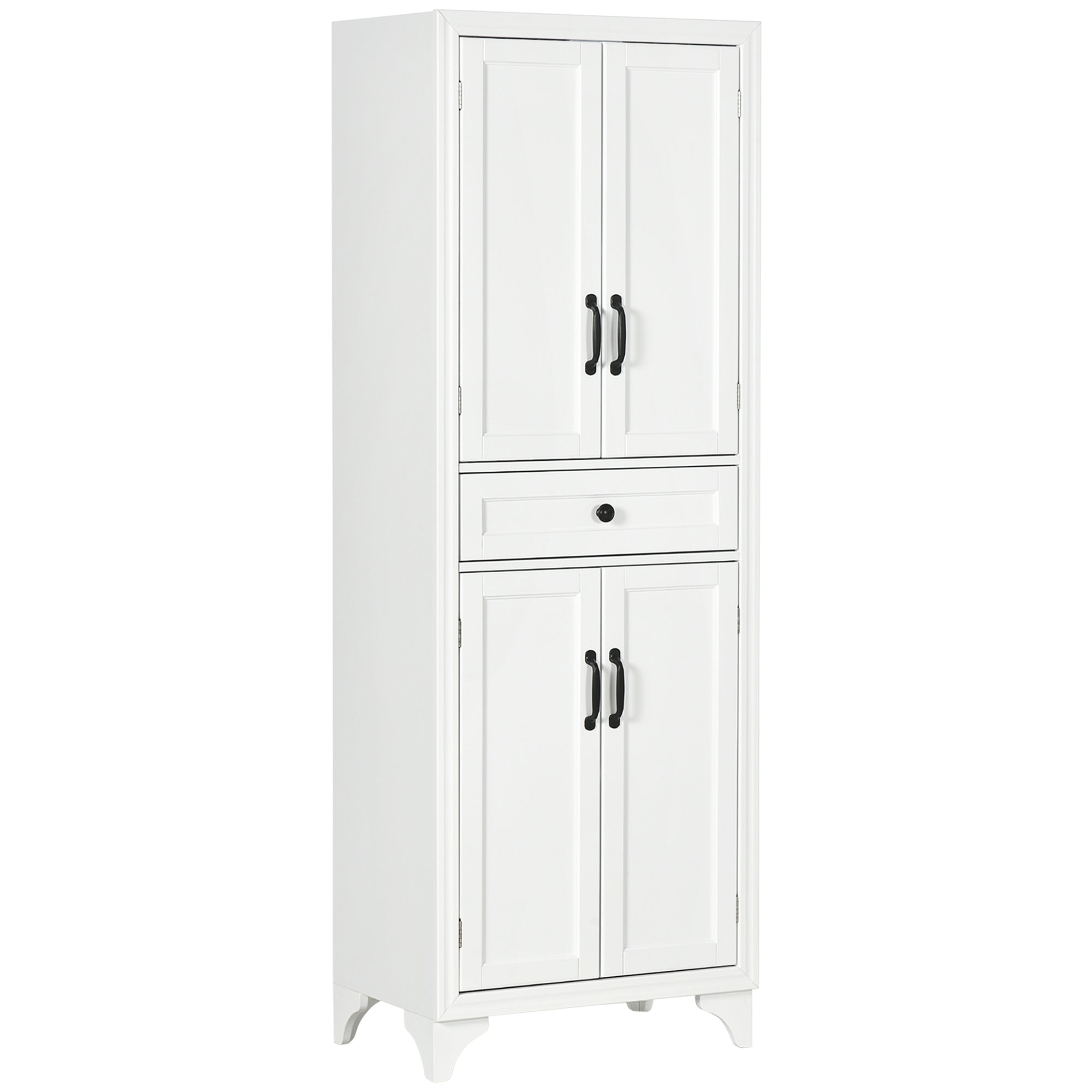 HOMCOM 67" Kitchen Pantry, Freestanding Storage Cabinet with 4 Doors, Drawer and 2 Adjustable Shelves, White