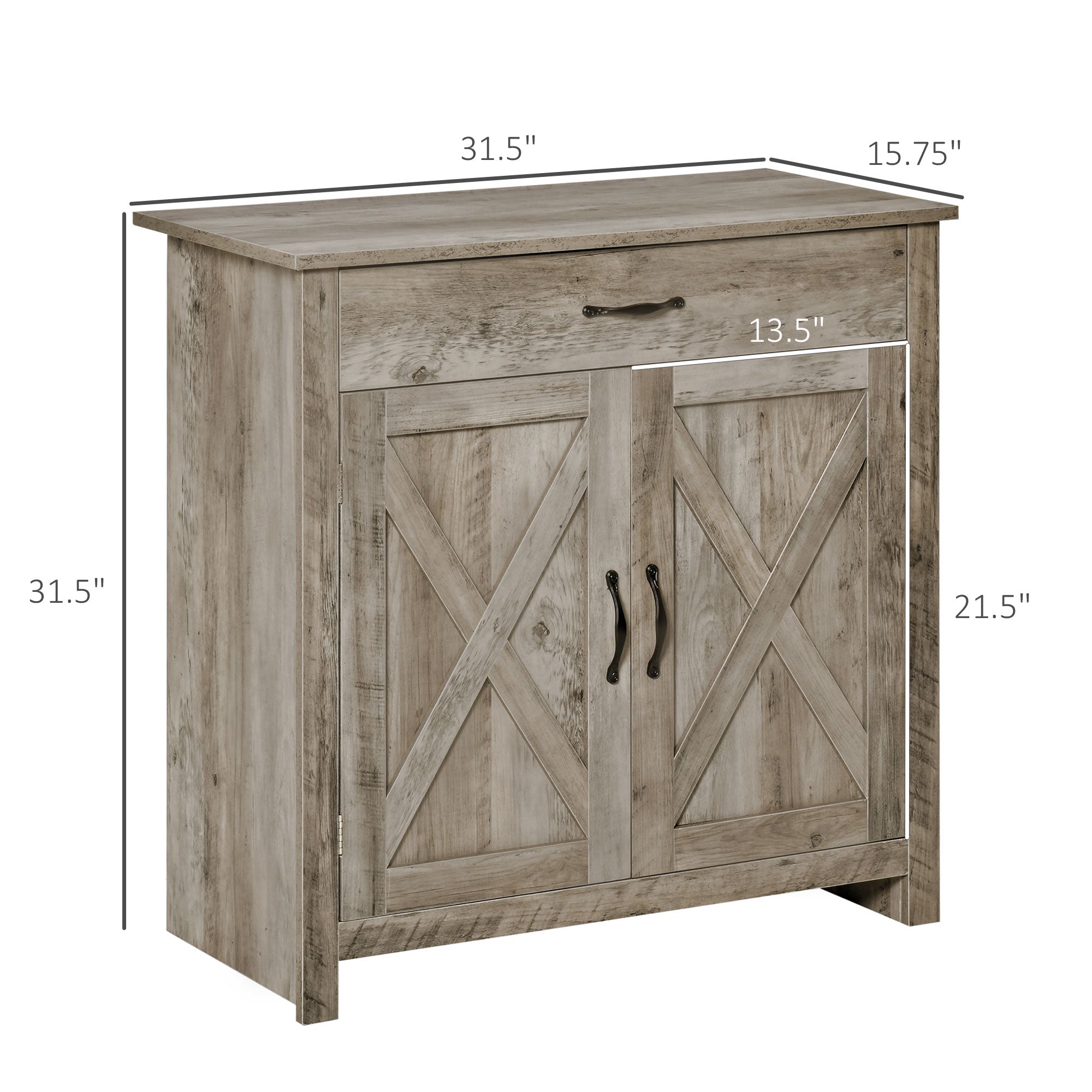 Farmhouse Sideboard Buffet Cabinet, Barn Door Coffee Bar Cabinet with Drawer and Adjustable Shelf, Kitchen Cabinet for Living Room, Entryway, Gray