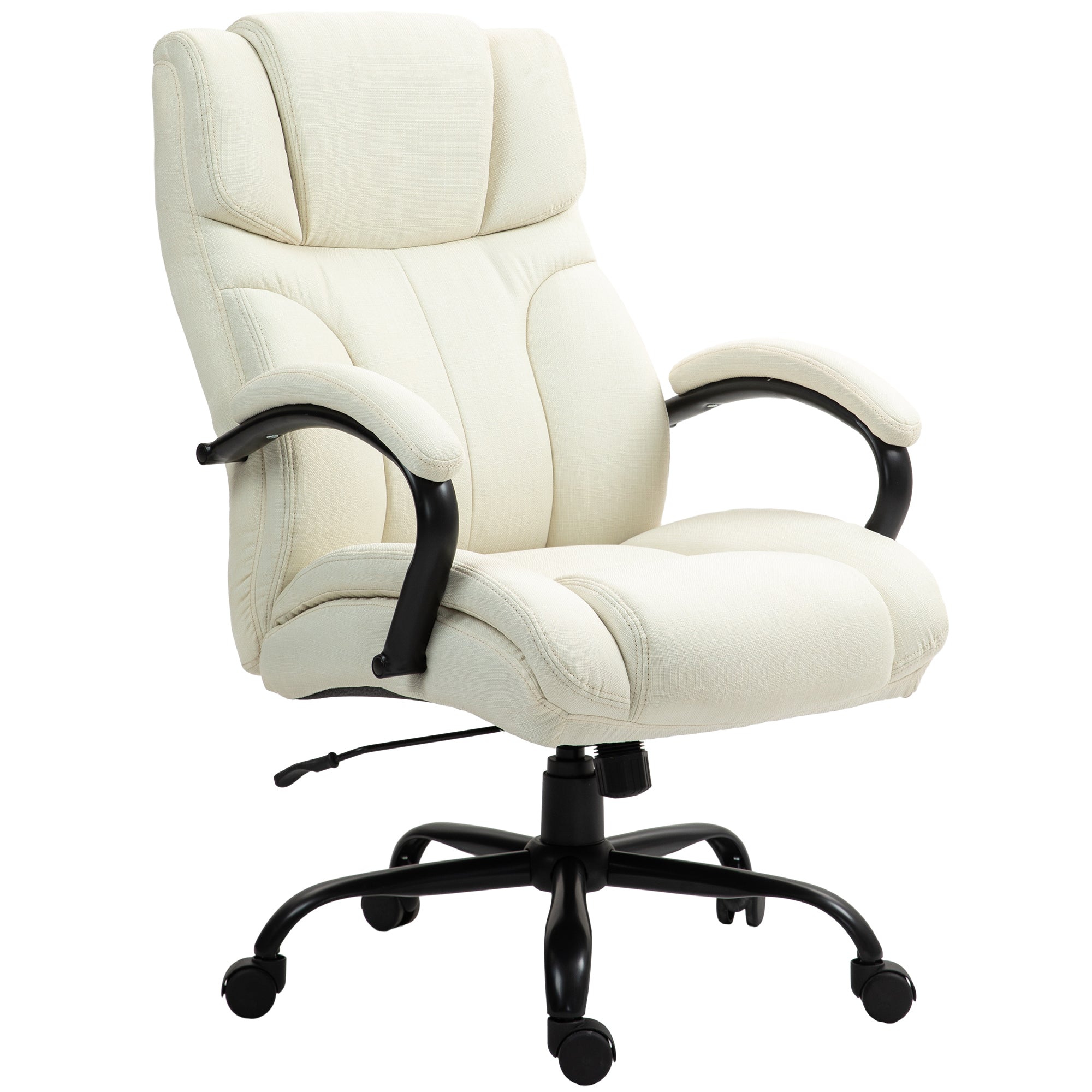 500lbs Big and Tall Office Chair, Executive Computer Chair with Adjustable Height, Swivel Wheels, Cream White