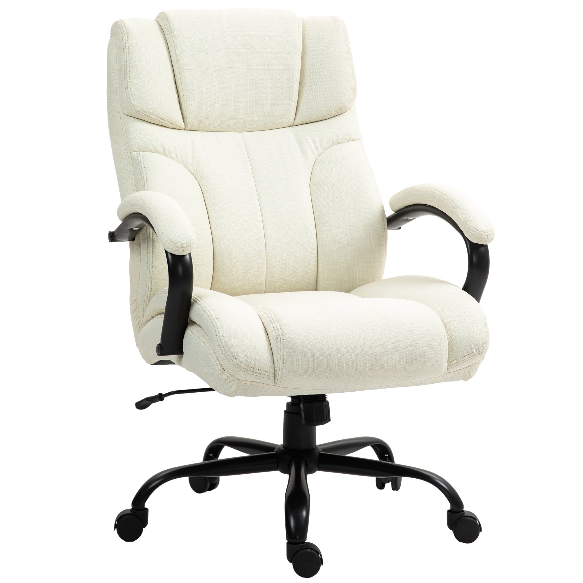 500lbs Big and Tall Office Chair, Executive Computer Chair with Adjustable Height, Swivel Wheels, Cream White