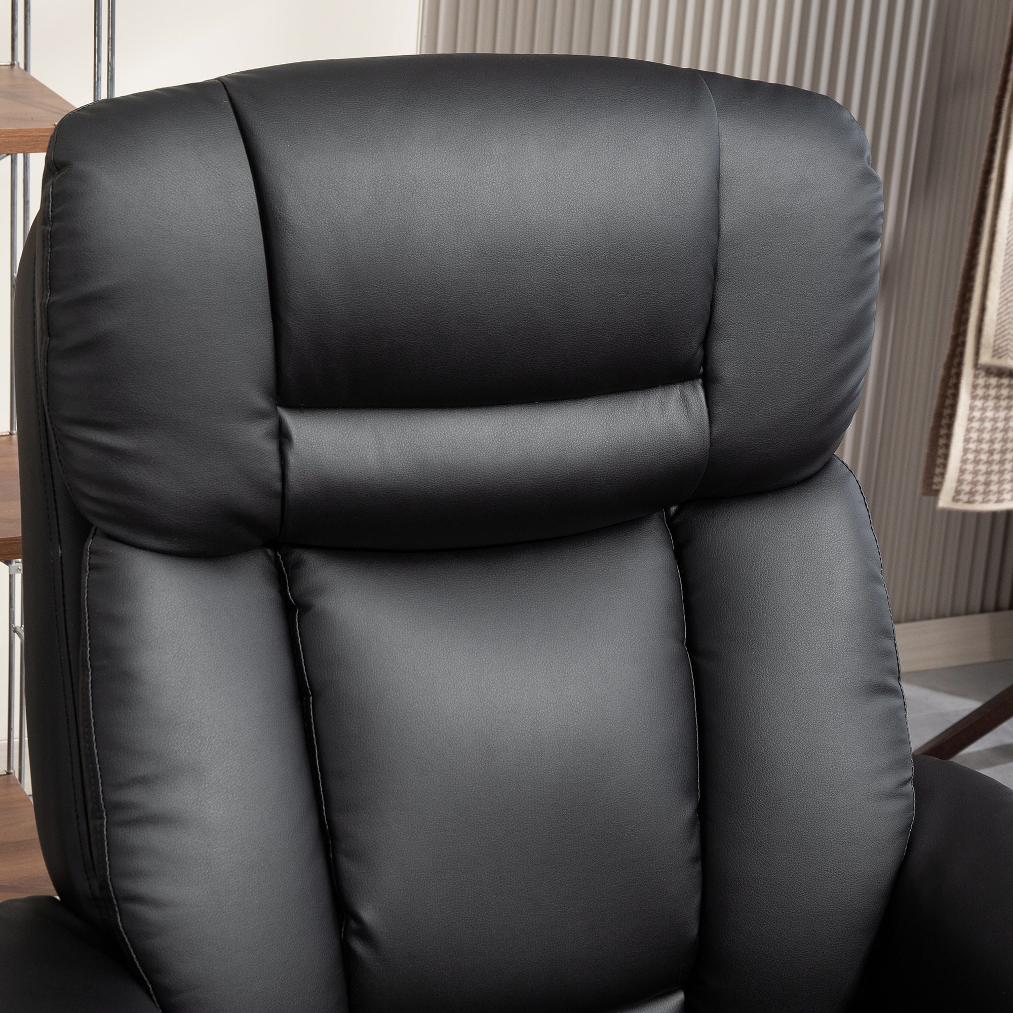 Swivel Recliner Chair with Ottoman, PU Leather Recliner with Adjustable Backrest, Footrest, Wood Base, Upholstered Reclining Chair for Living Room, Bedroom, Office, Black