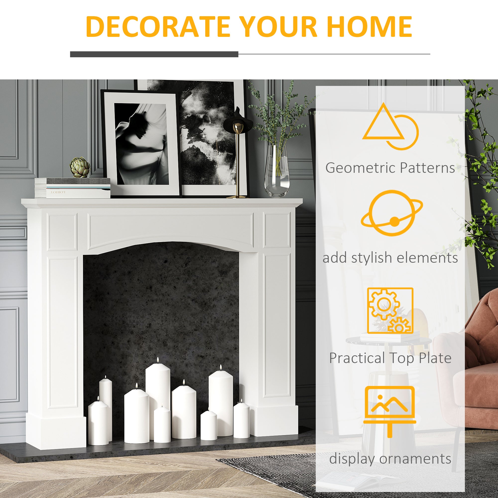 Modern Fireplace Mantel Decorative Pattern Interior Width 29" White