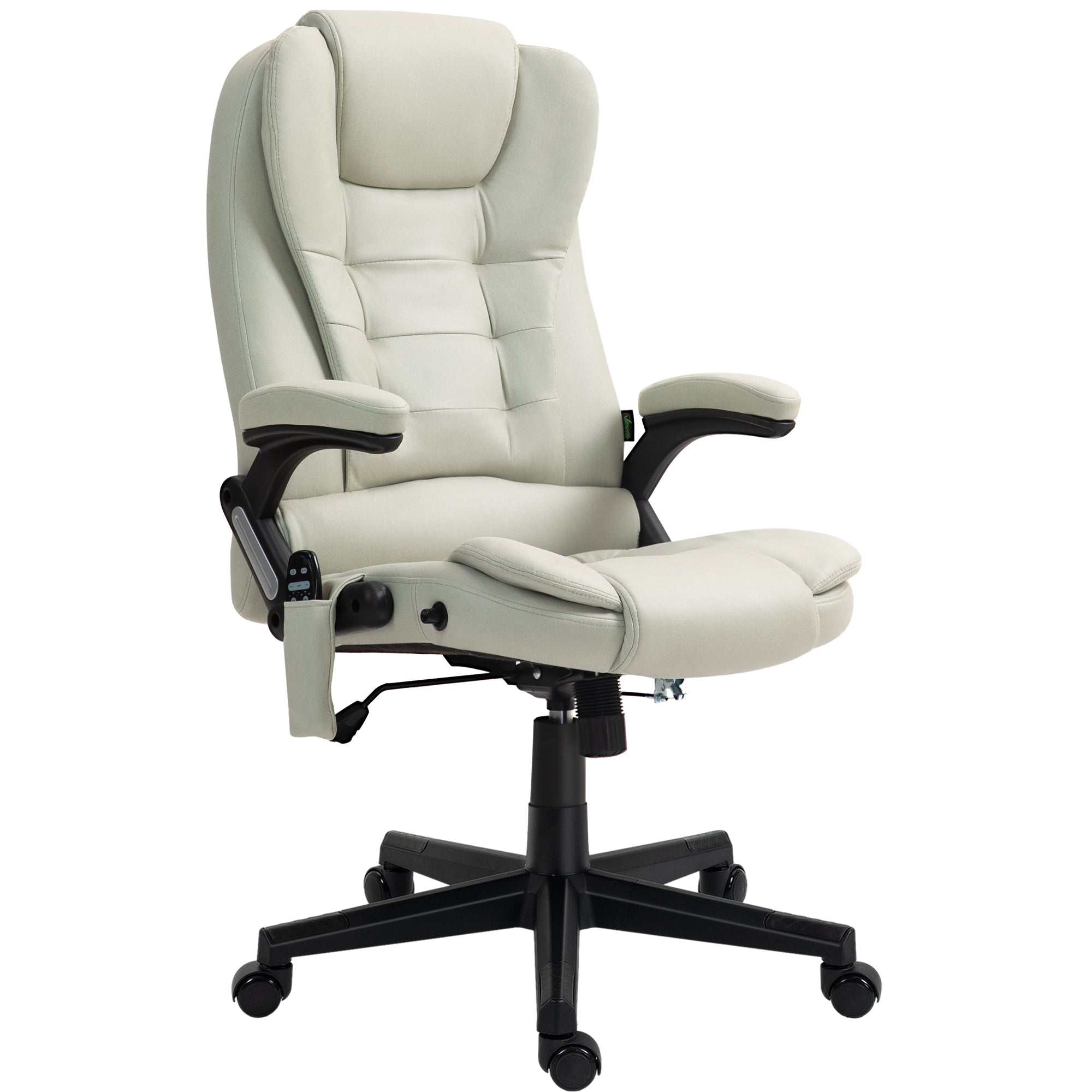 6 Point Vibrating Massage Office Chair with Heat, Microfiber Massage Desk Chair with Reclining Backrest, Beige