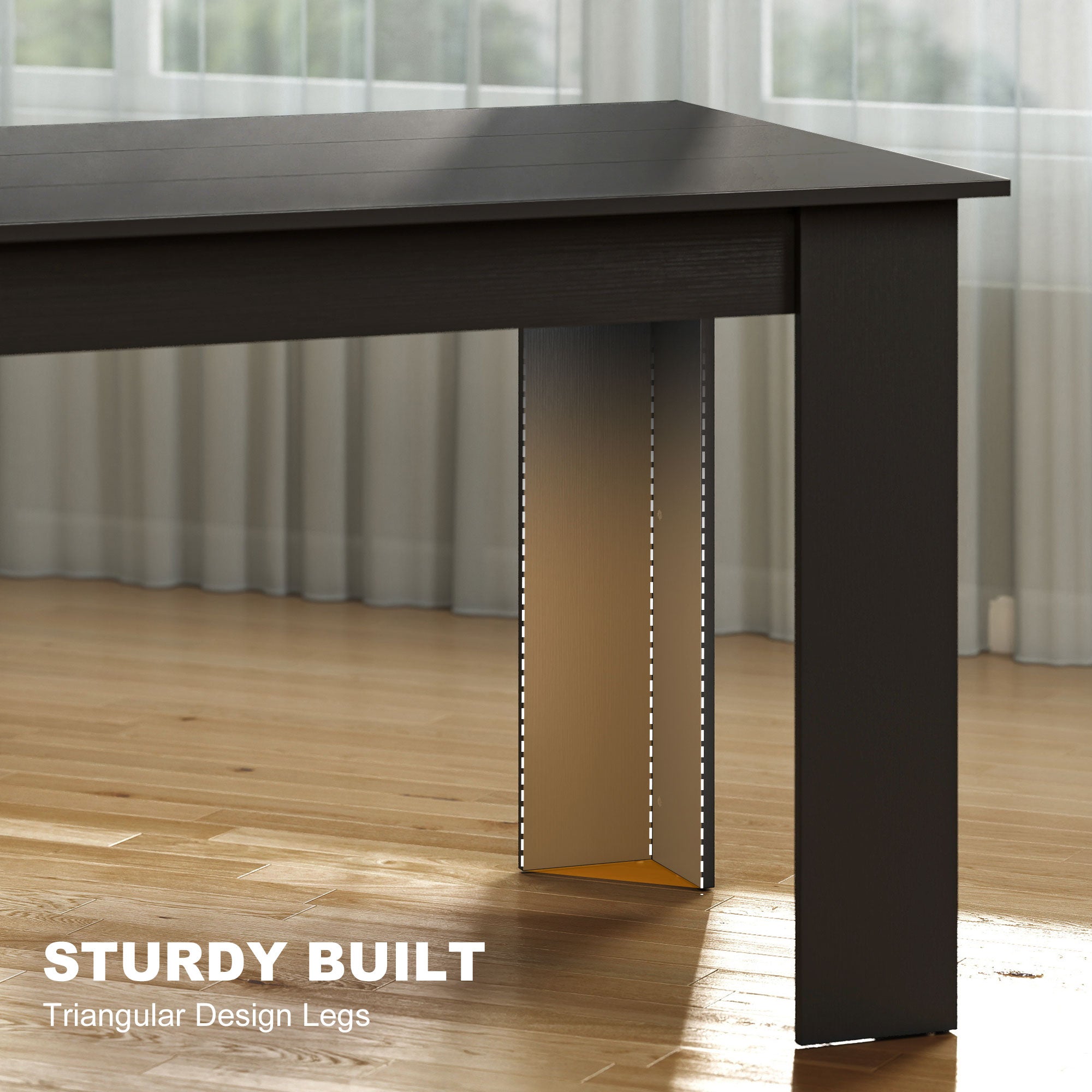 63" Dining Table for 4-6 People, Mid-Century Modern Rectangular Kitchen Table with Wood Effect for Dining Room, Living Room, Black Wood Effect