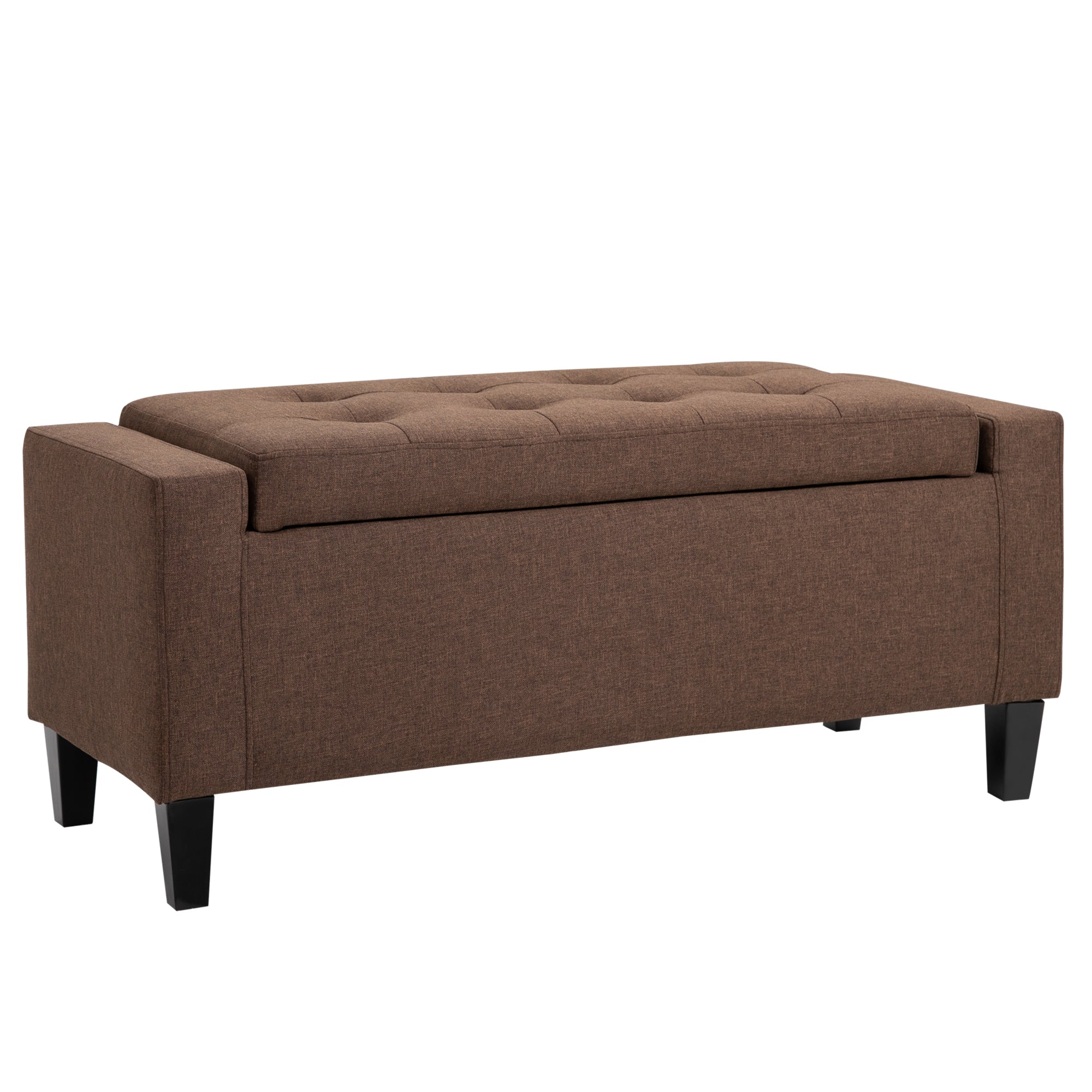 Storage Ottoman, Linen Upholstered Storage Bench with Lift Top and Button Tufted for Living Room, Dark Brown