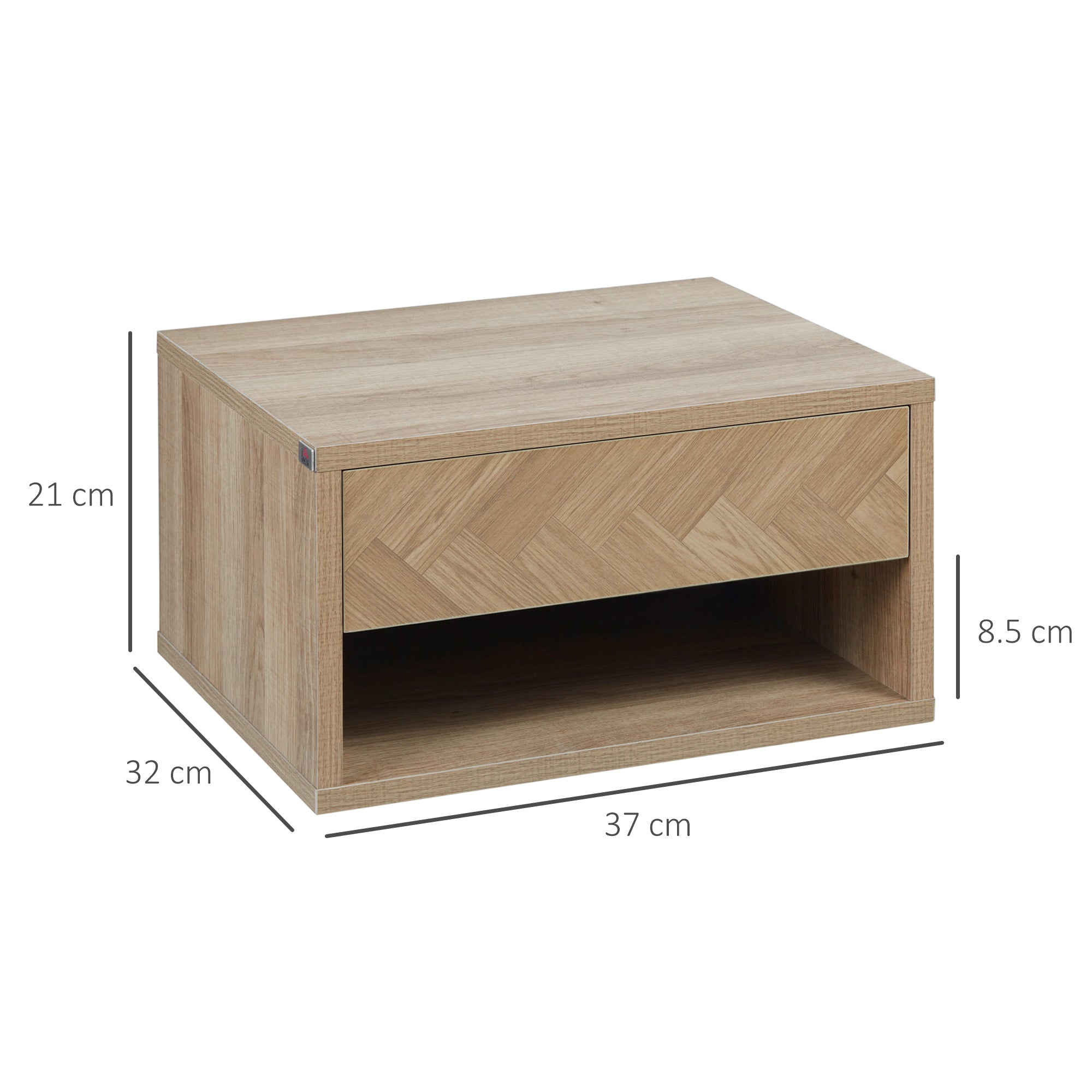 HOMCOM Floating Bedside Table Set of 2 Wall Mounted Nightstand with Storage Drawer and Open Shelf for Bedroom, Natural