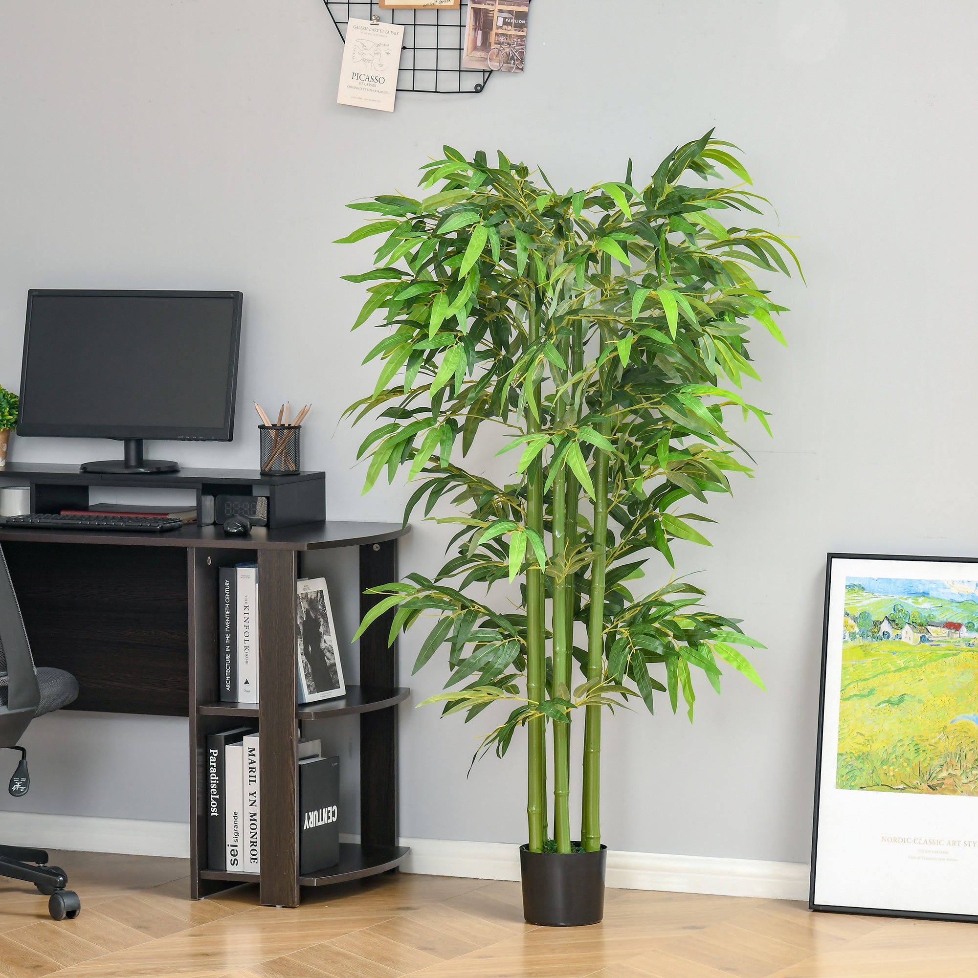 HOMCOM 5.3FT Artificial Bamboo Tree in Pot, Indoor Fake Plants for Home Office Living Room Decor, Green