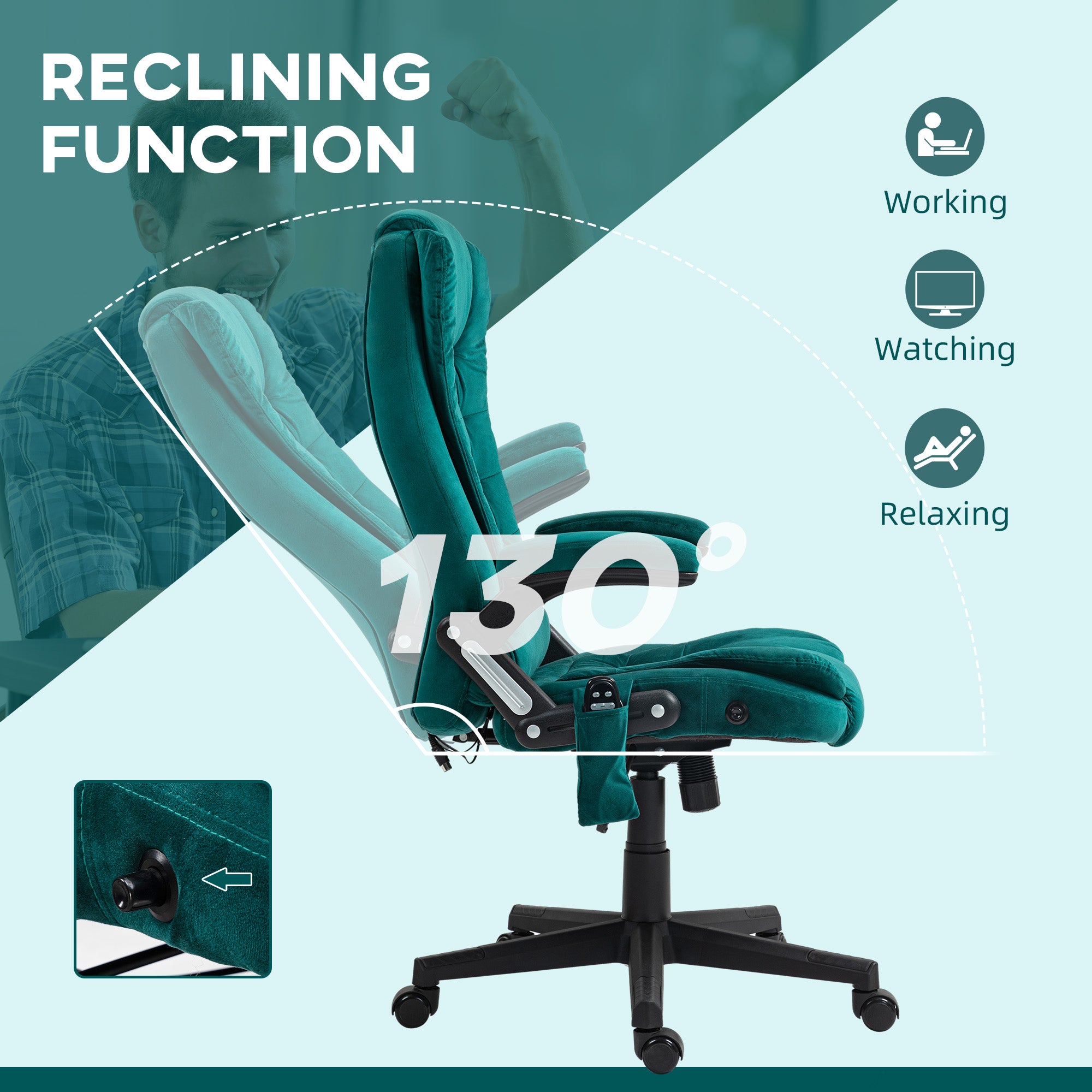 6 Point Executive Office Chair with Heat, Velvet High Back Vibrating Massage Office Chair, Dark Green