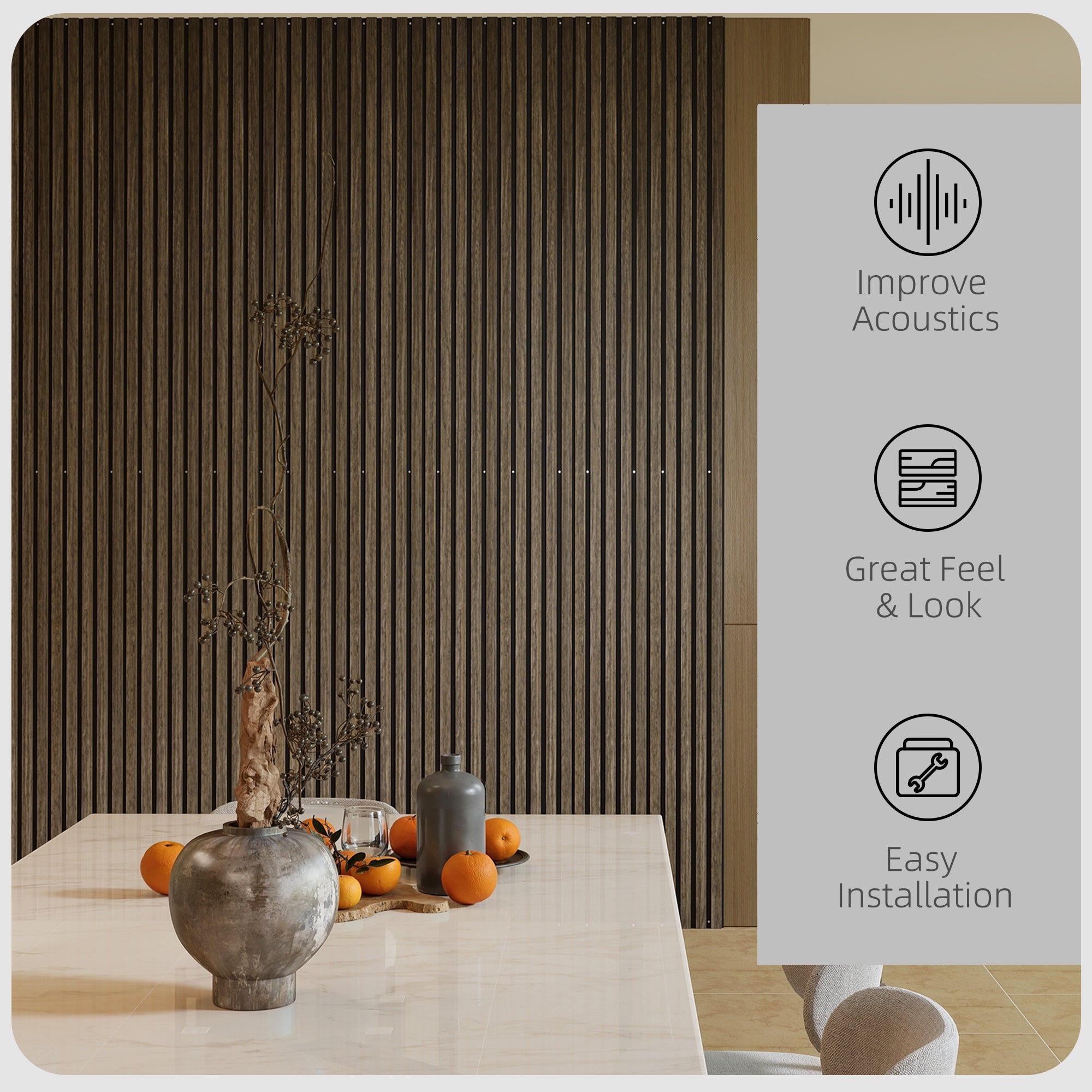 3D Faux Wood Acoustic Panels - Soundproof Slat Wall, Walnut | HOMCOM
