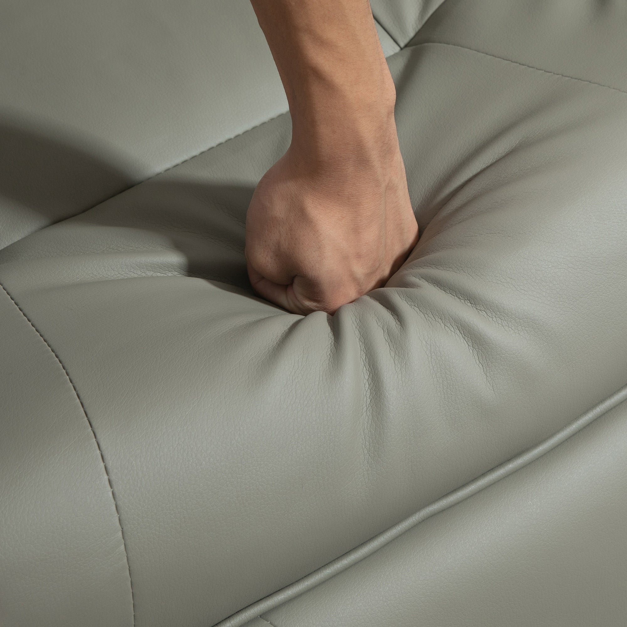 Faux Leather Manual Recliner, Adjustable Swivel Lounge Chair with Footrest, Armrest and Wrapped Wood Base for Living Room, Gray