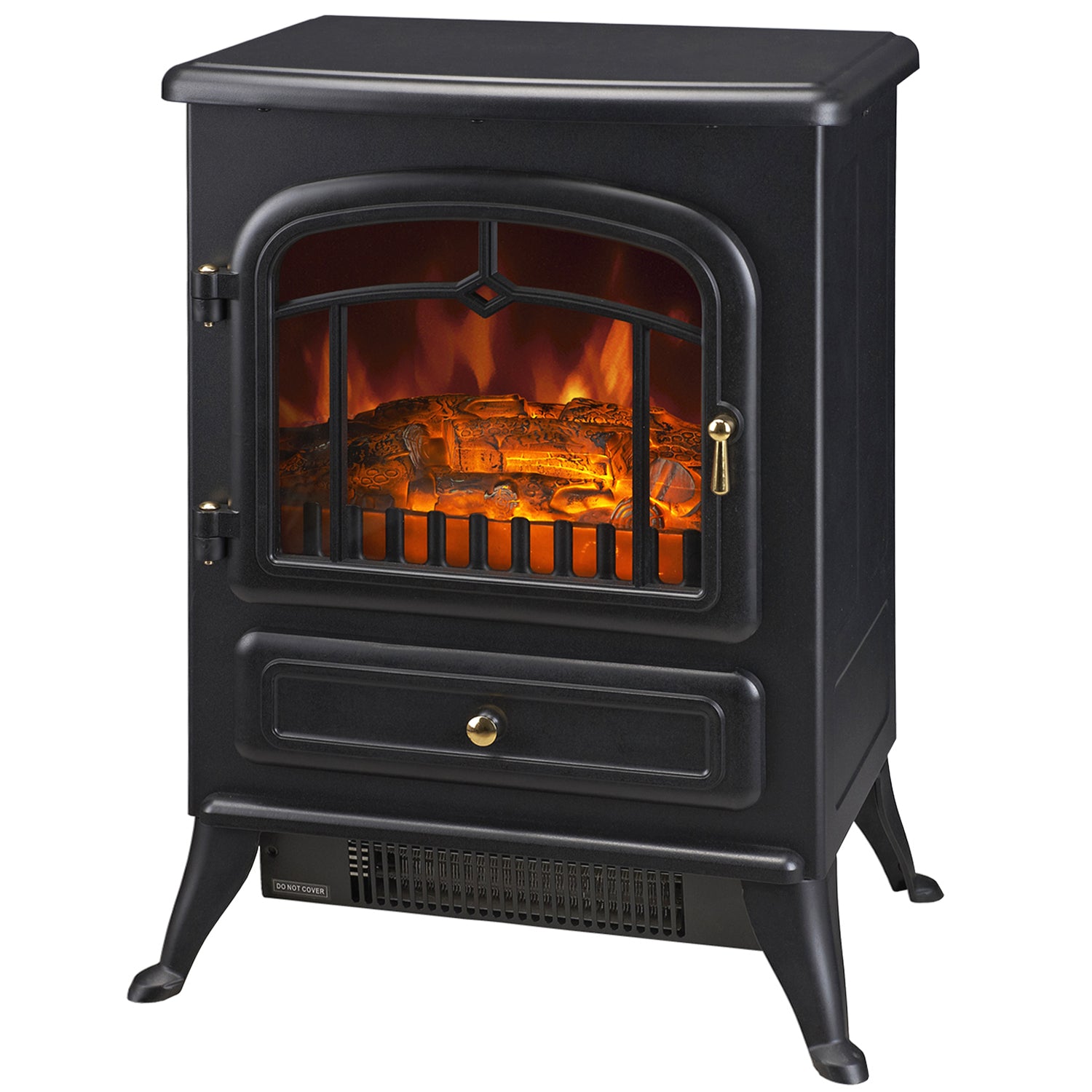 Electric Fireplace Stove Heater with Realistic LED Flames and Logs 750W/1500W Black