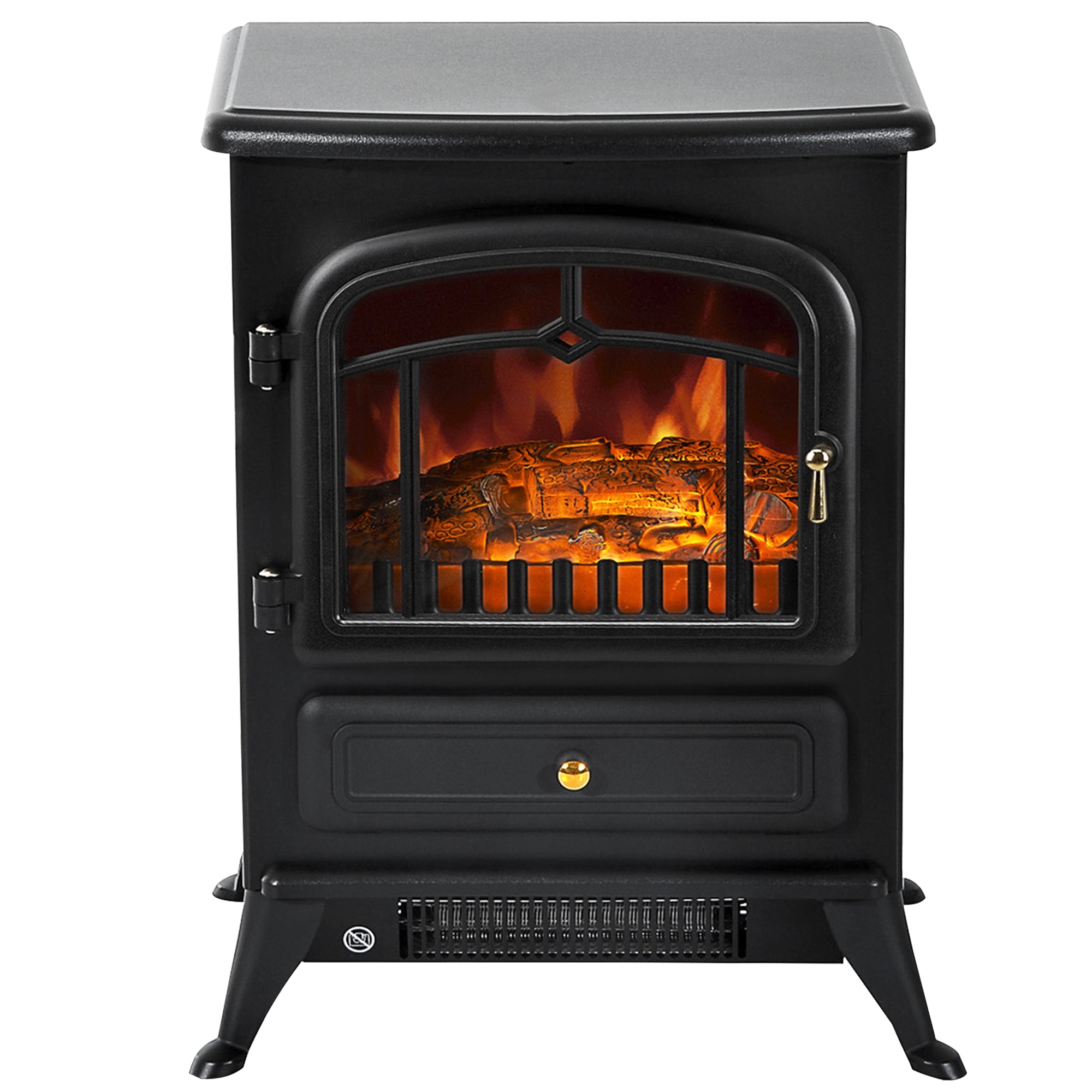 Electric Fireplace Stove Heater with Realistic LED Flames and Logs 750W/1500W Black