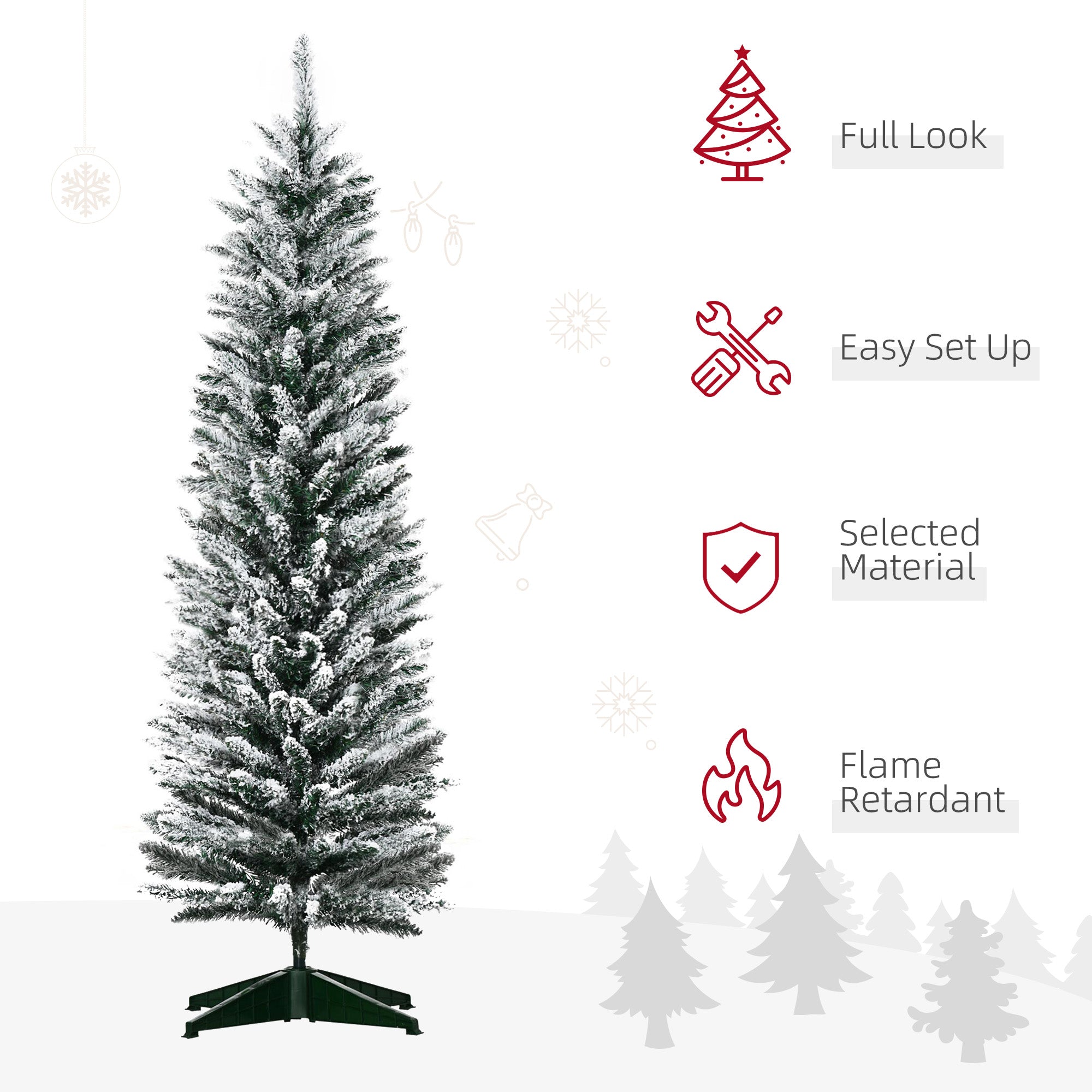 5' Snow Flocked Artificial Pencil Christmas Tree Slim Xmas Tree with Realistic Branches Green