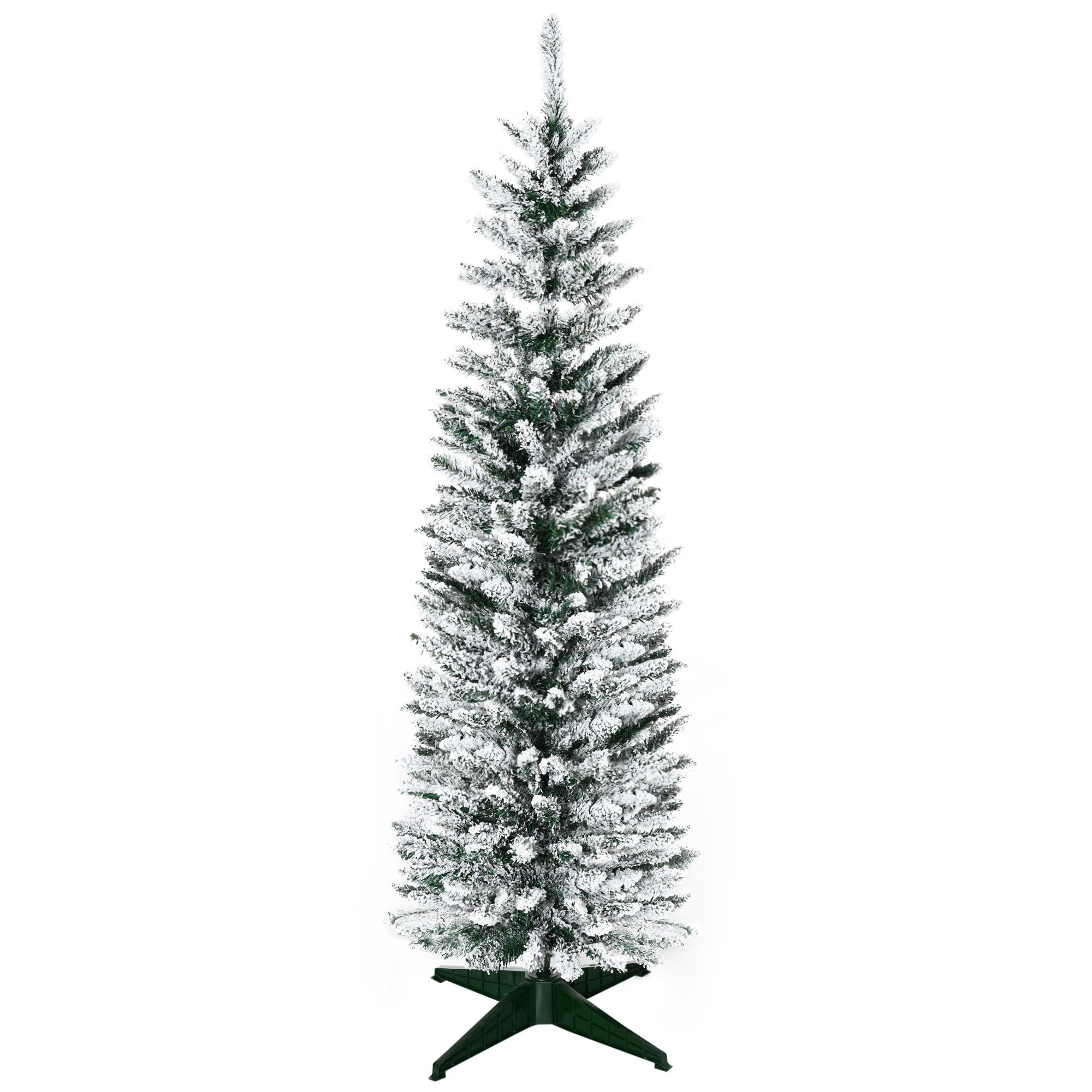 HOMCOM 5ft Tall Pencil Artificial Christmas Tree, Holiday Décor with Snow Flocked Branches, Green