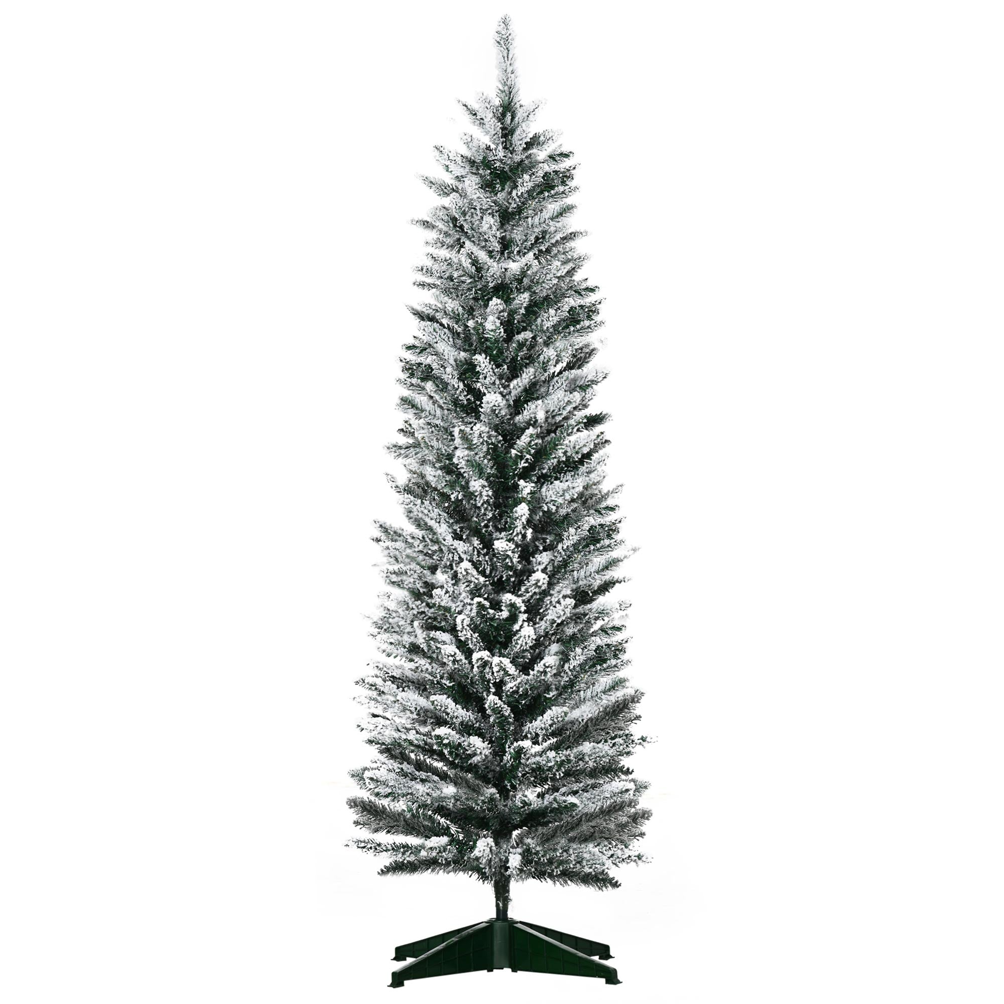 5' Snow Flocked Artificial Pencil Christmas Tree Slim Xmas Tree with Realistic Branches Green