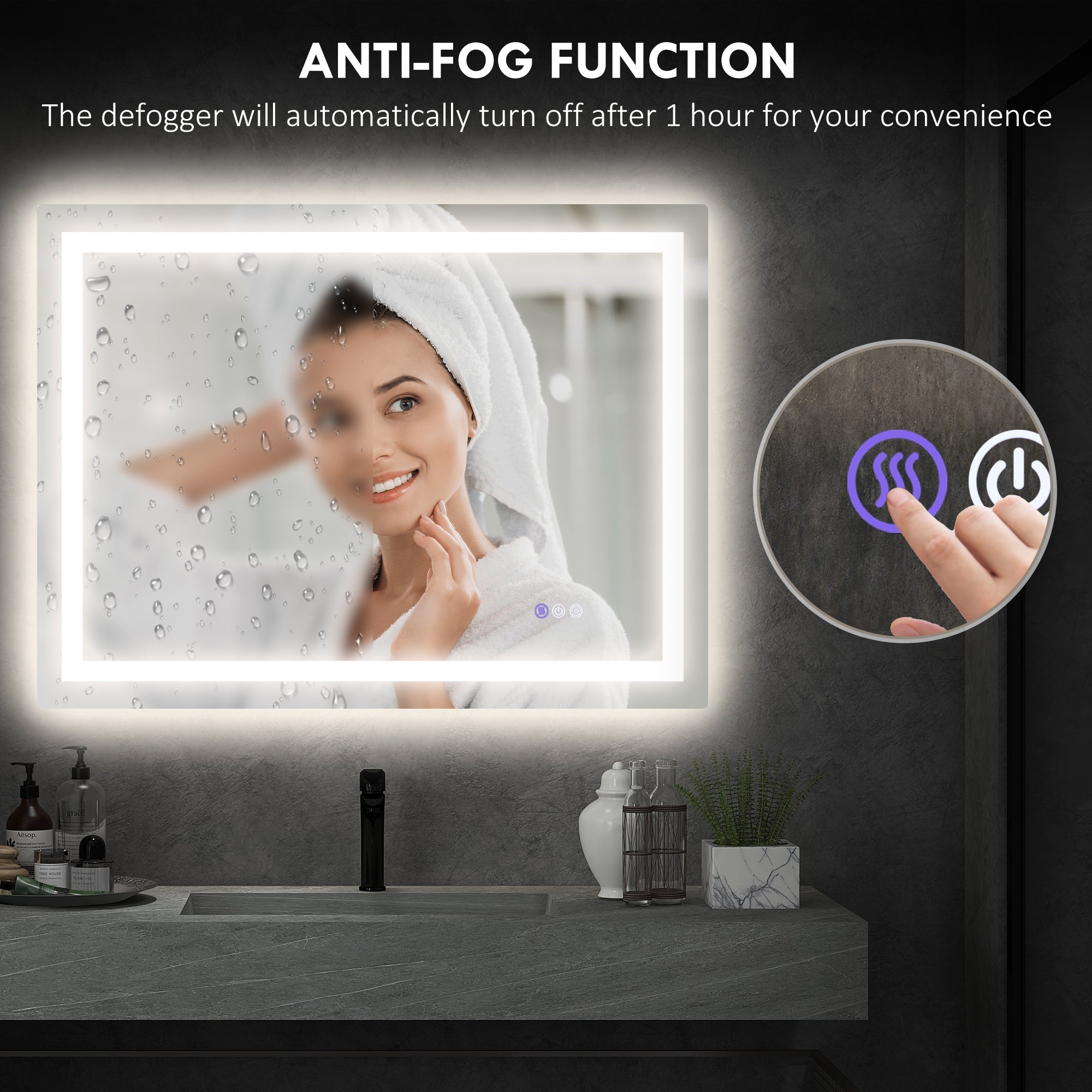 Dimmable Bathroom Mirror with Lights, 47" x 35" Backlit/Front Lit LED Mirror, Anti-Fog, Memory, Infinite Color Temp