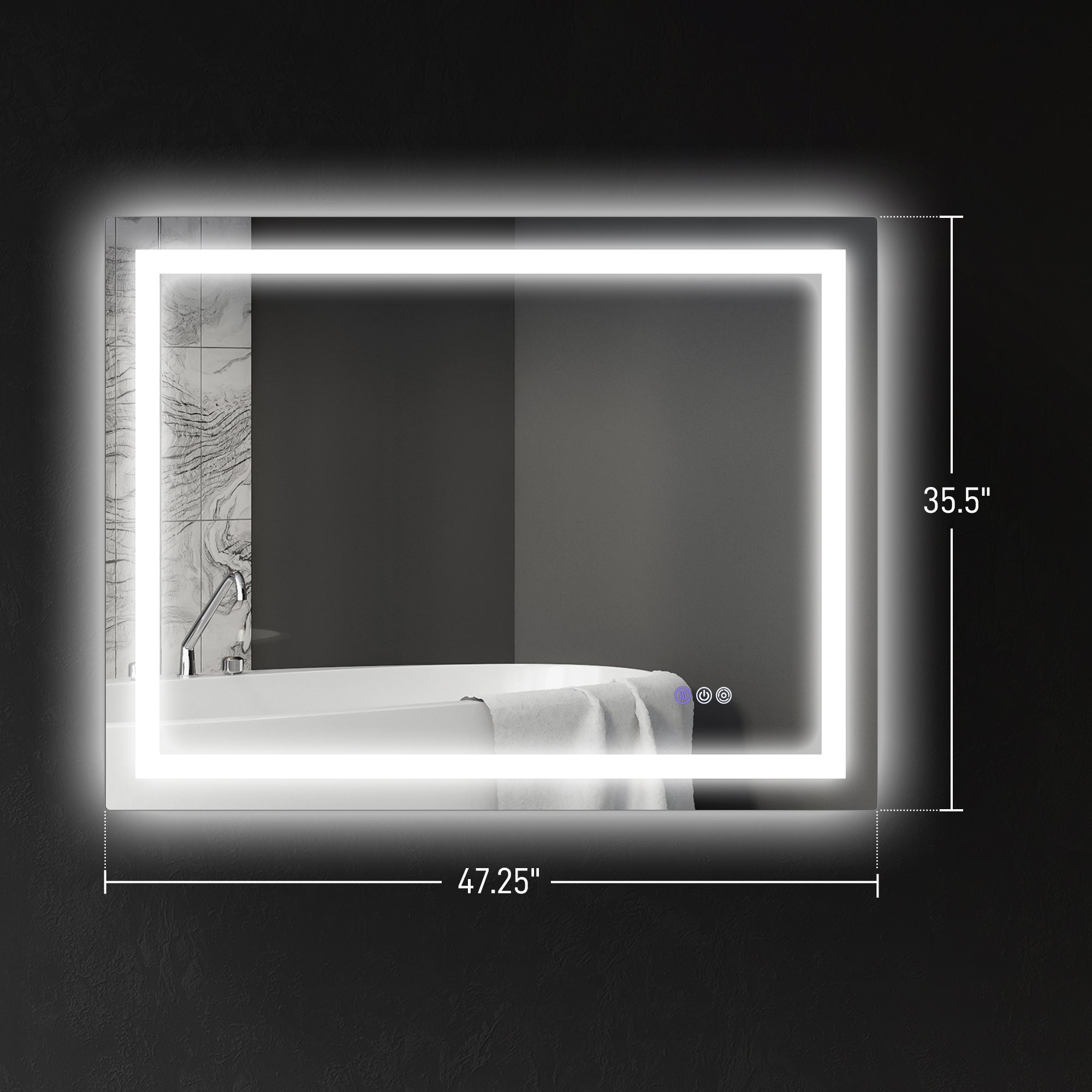 Dimmable Bathroom Mirror with Lights, 47" x 35" Backlit/Front Lit LED Mirror, Anti-Fog, Memory, Infinite Color Temp