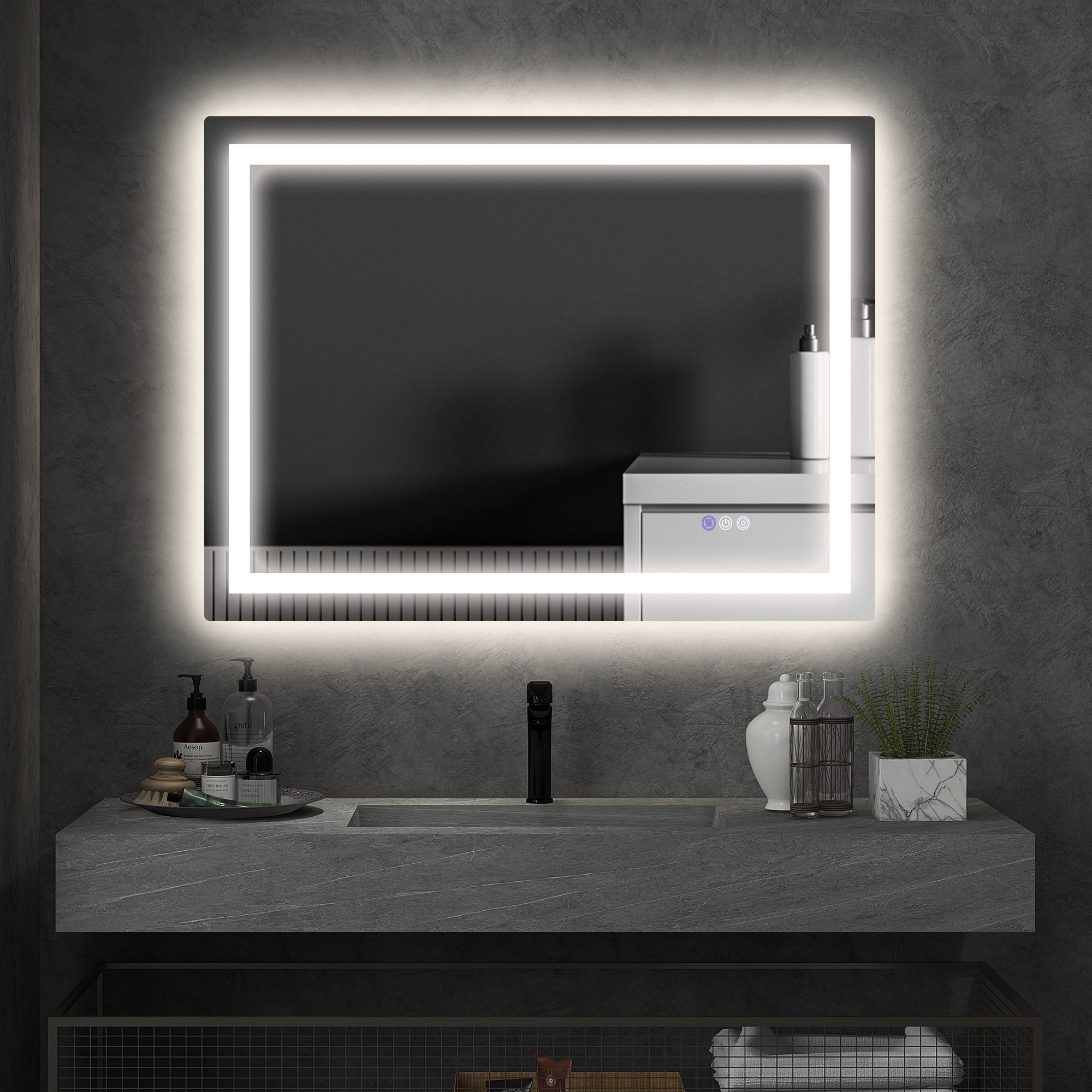 Dimmable Bathroom Mirror with Lights, 47" x 35" Backlit/Front Lit LED Mirror, Anti-Fog, Memory, Infinite Color Temp