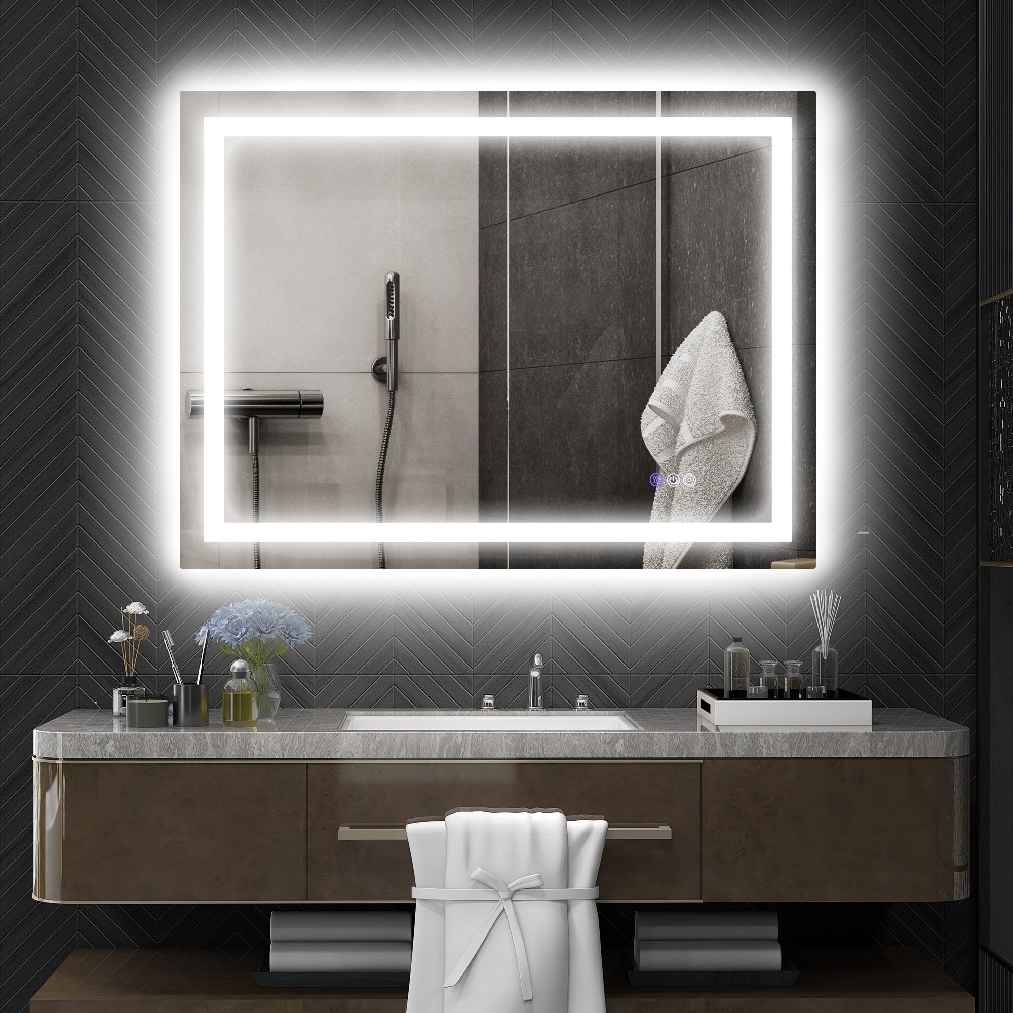 Dimmable Bathroom Mirror with Lights, 47" x 35" Backlit/Front Lit LED Mirror, Anti-Fog, Memory, Infinite Color Temp