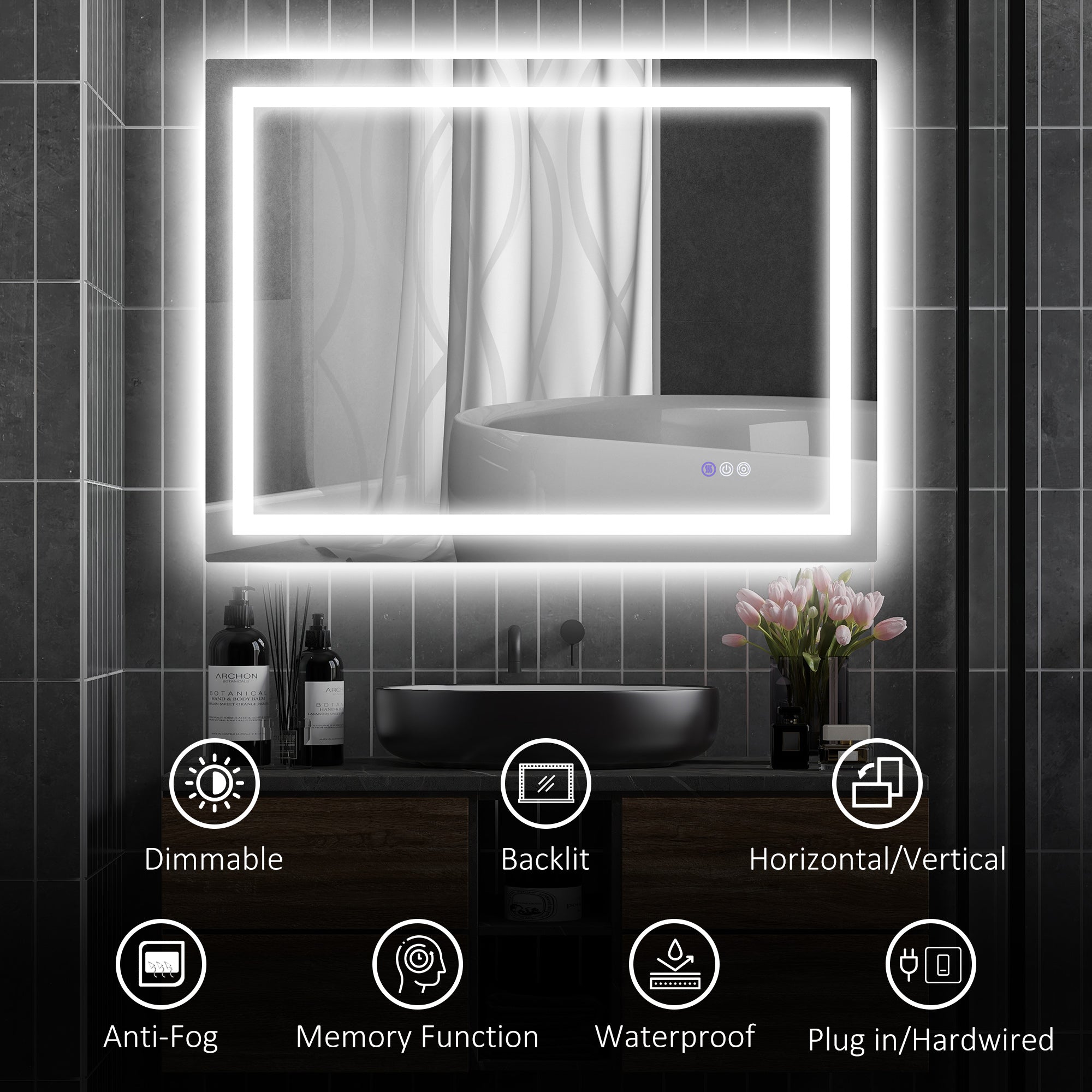 Dimmable Bathroom Mirror with Lights, 47" x 35" Backlit/Front Lit LED Mirror, Anti-Fog, Memory, Infinite Color Temp