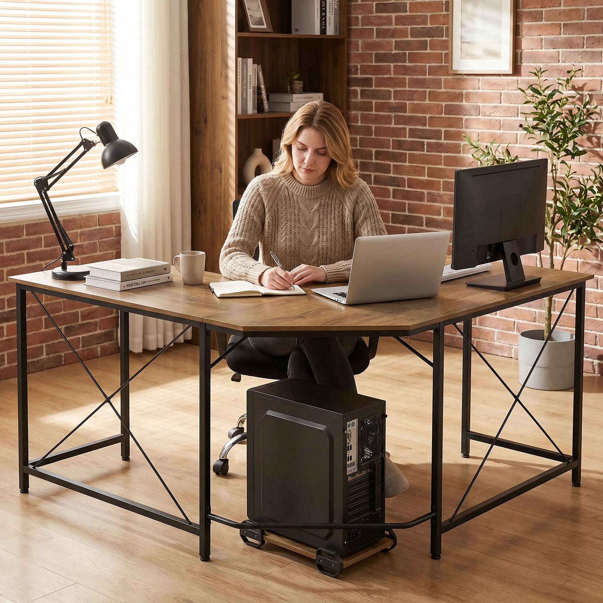 L-Shaped Desk, Gaming Desk, 150 x 150 x 75 cm, Corner Computer Desk for Study, Home Office, Bedroom, Grey Wood Effect