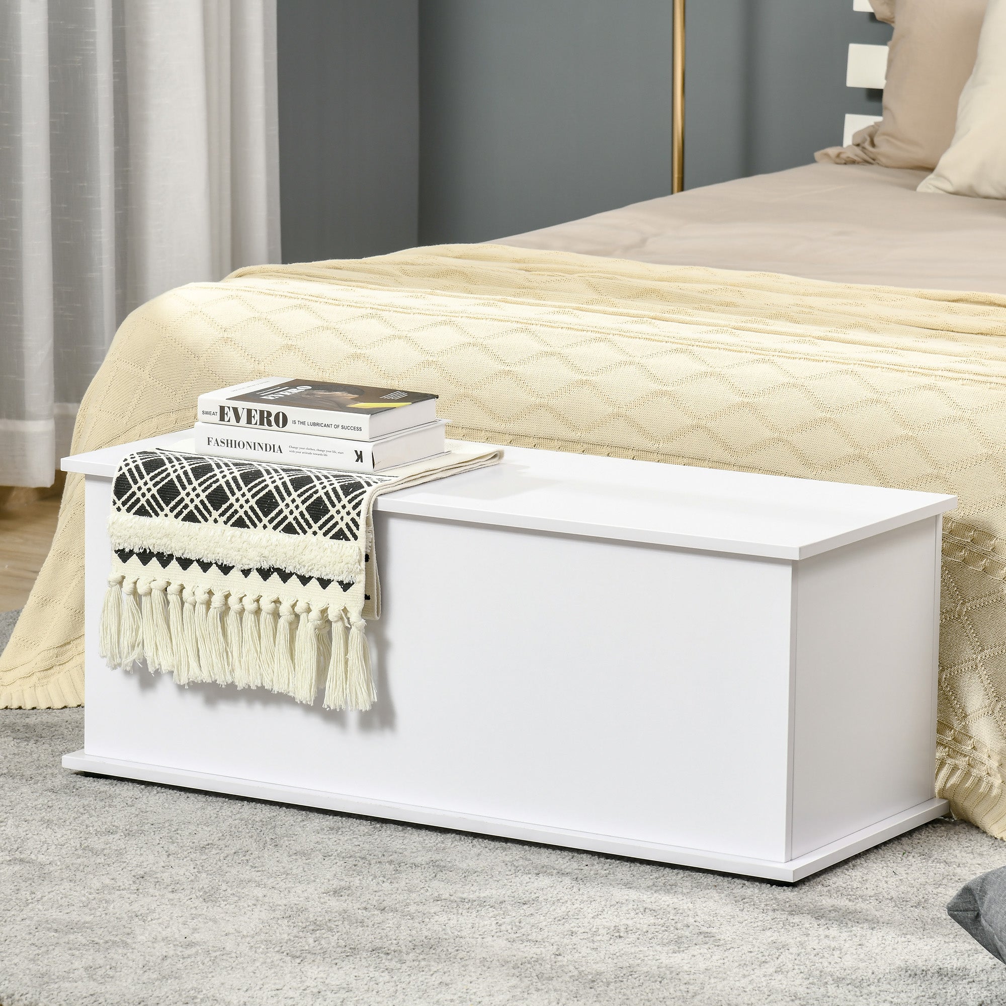 HOMCOM 39.5" Lift Top Storage Chest with 2 Safety Hinges, Storage Box Organizer with Flip-Top Lid, Entryway Storage Bench, White