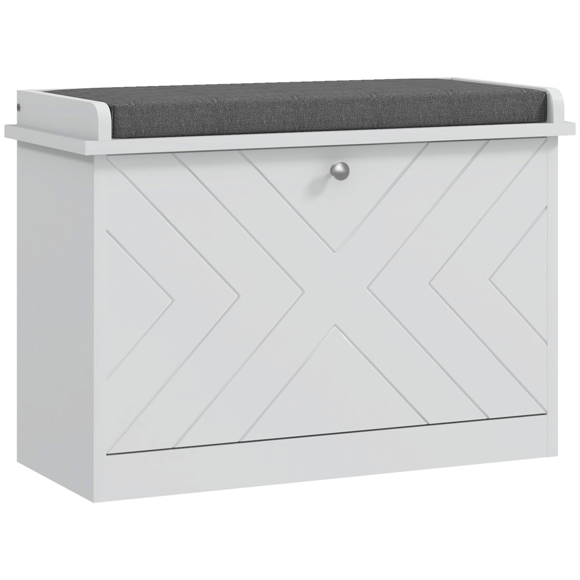 HOMCOM Shoe Bench, Entryway Bench with Flip Drawer, Seating Cushion and Adjustable Shelf for 6 Pairs of Shoes for Hallway, White