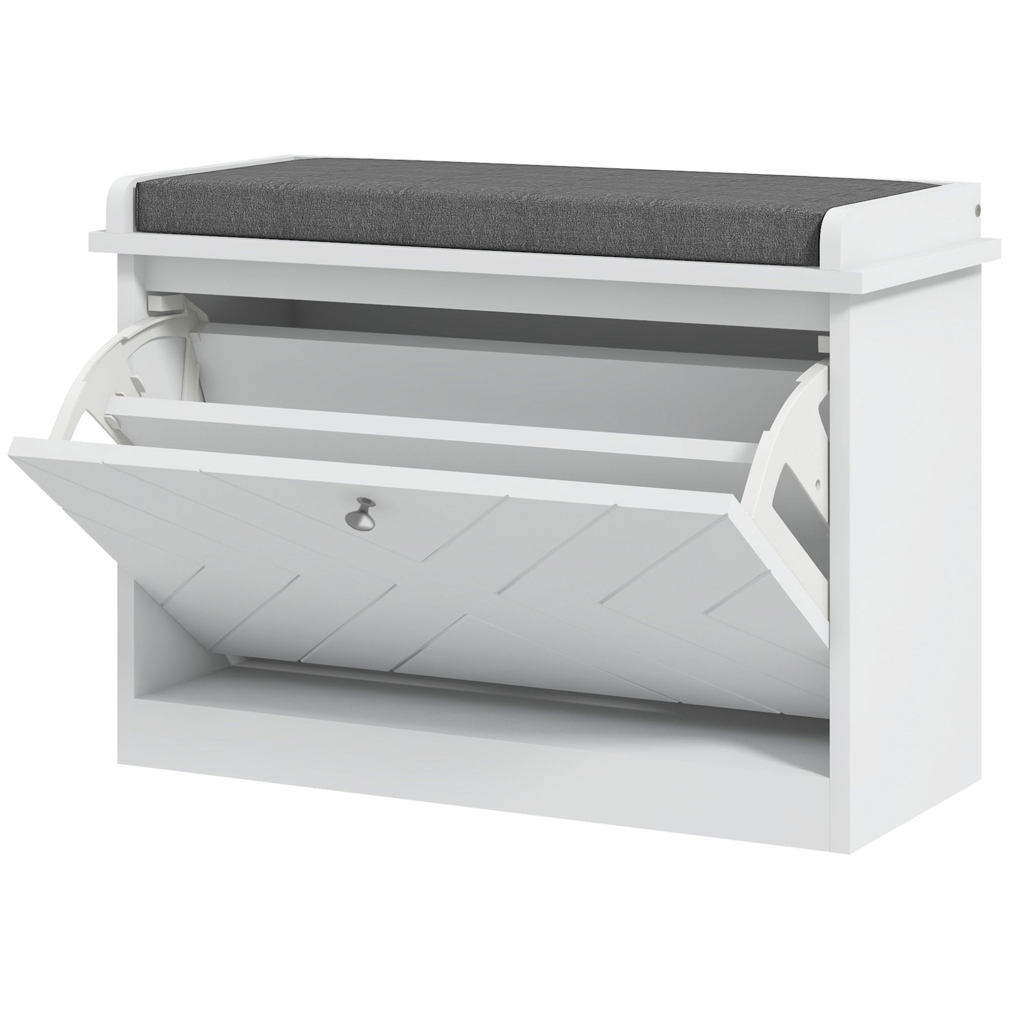 HOMCOM Shoe Bench, Entryway Bench with Flip Drawer, Seating Cushion and Adjustable Shelf for 6 Pairs of Shoes for Hallway, White