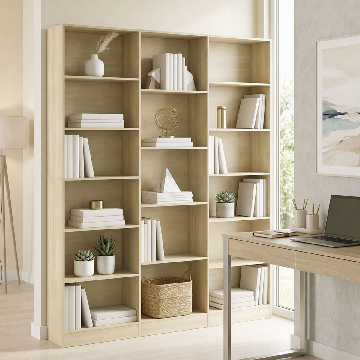 Bookcase with 17 Compartments, 6-Tier Tall Bookshelf with 17 Cubes, Adjustable Shelves, Freestanding Shelving Unit Display Shelf for Home Office, Living Room, 149 x 23.6 x 188 cm, Oak