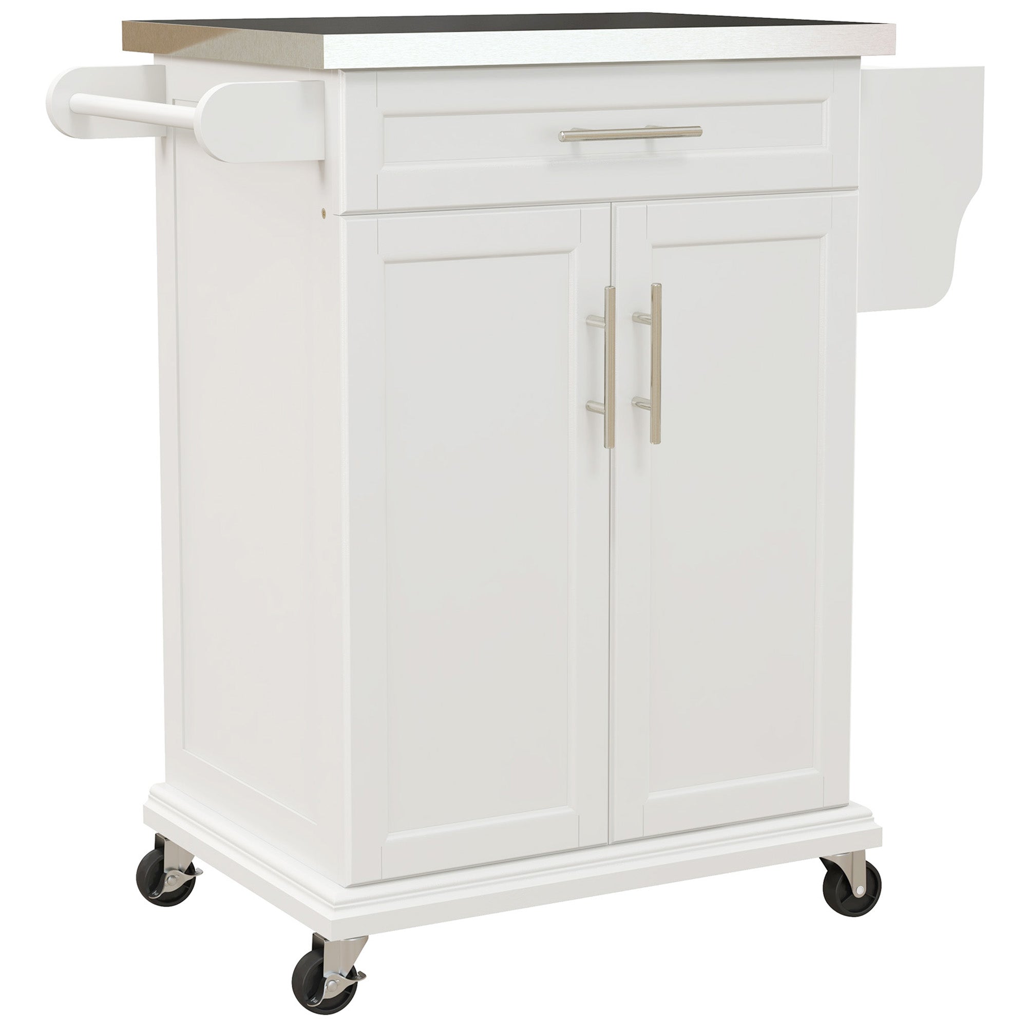 Kitchen Island with Wheels, Rolling Kitchen Island with Storage, Stainless Steel Countertop for Dining Room, Cream White