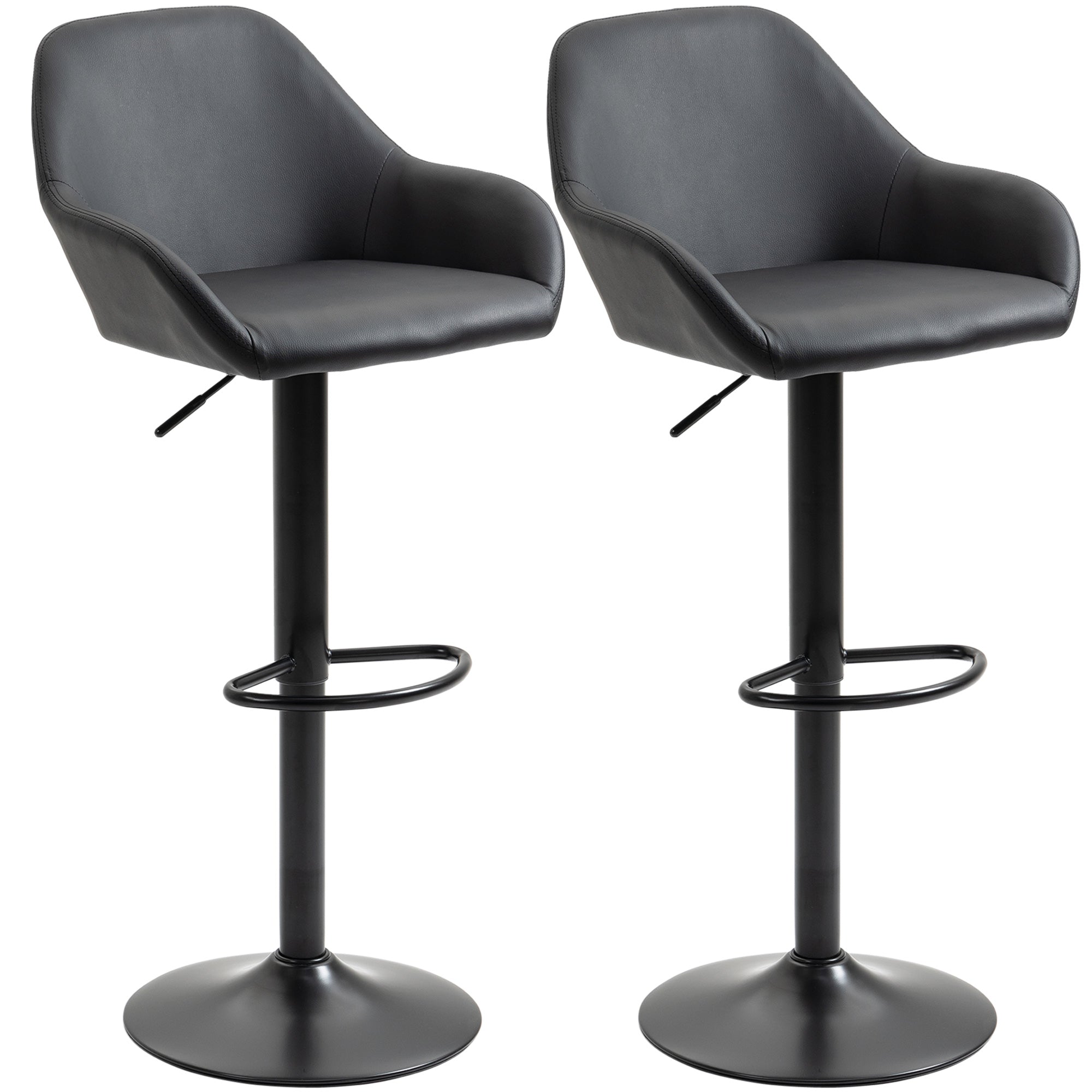 Adjustable Swivel Bar Stools, PU Leather, Steel Base, Set of
