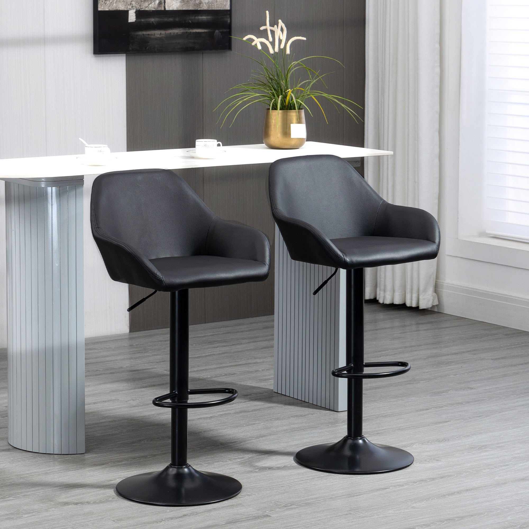 Adjustable Bar Stools Swivel Counter Height Barstools Set of 2 Black