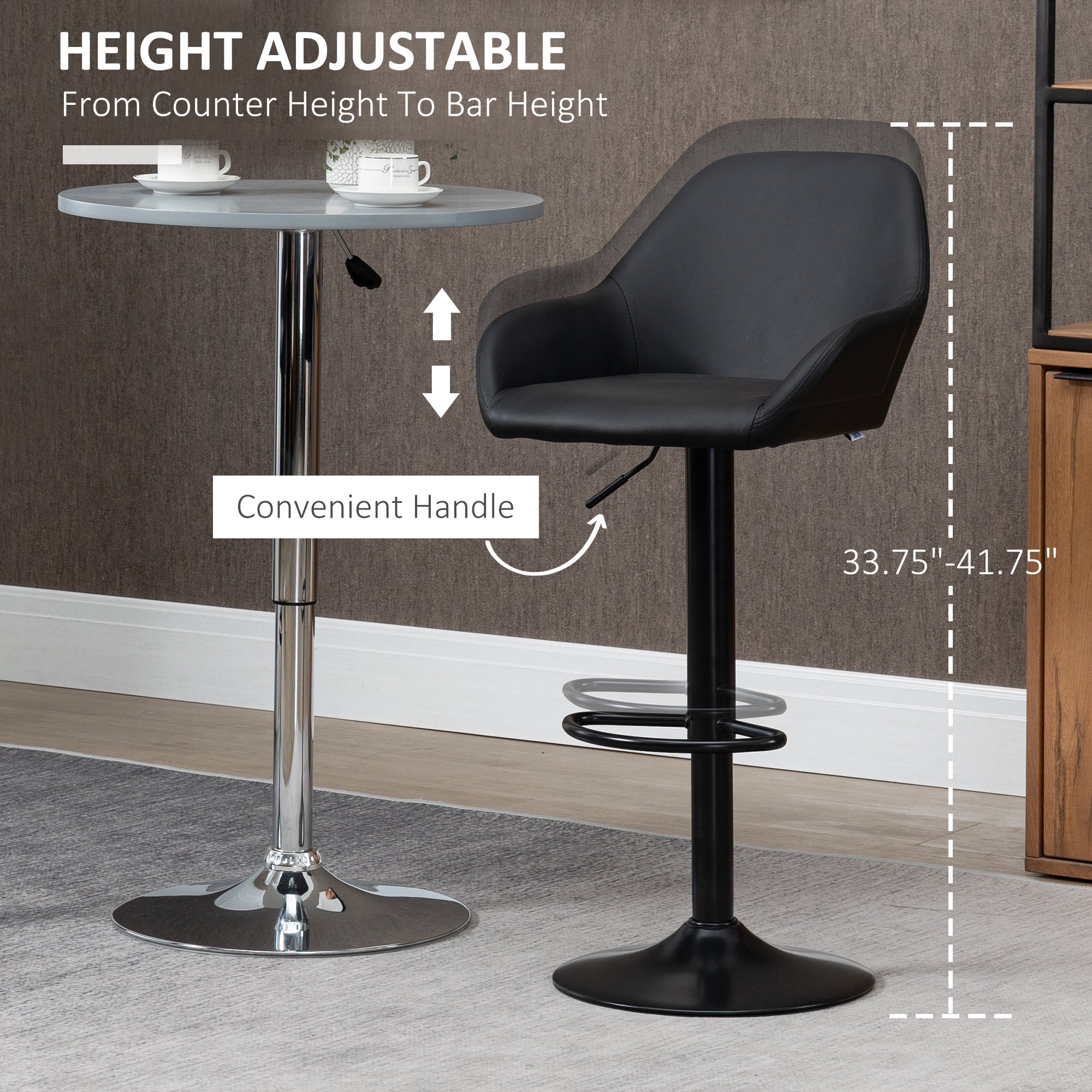 Adjustable Bar Stools Swivel Counter Height Barstools Set of 2 Black