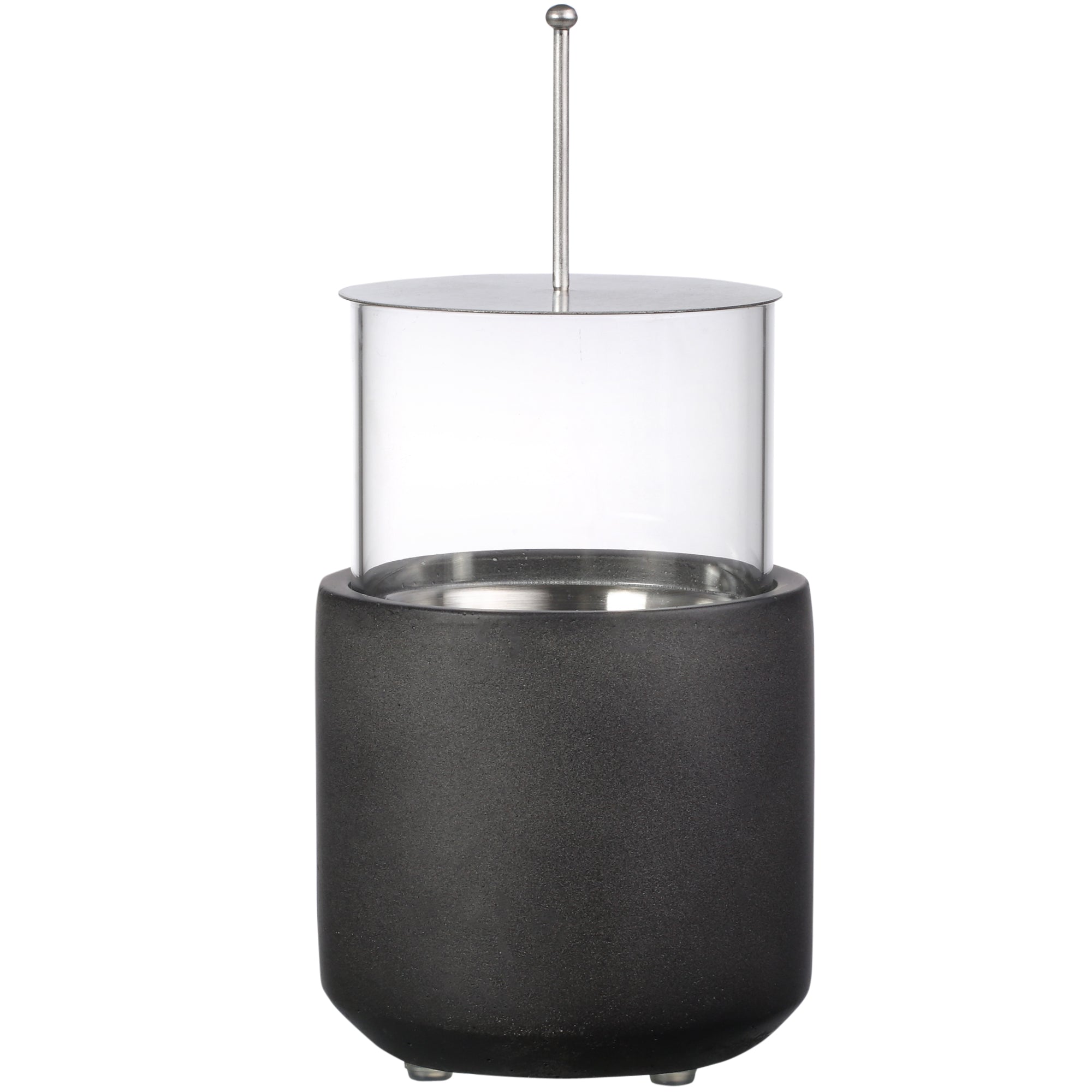 Mini Concrete Ethanol Fire Bowl with Lid Burns Liquid Alcohol and Solid Tablet Alcohol Dark Grey