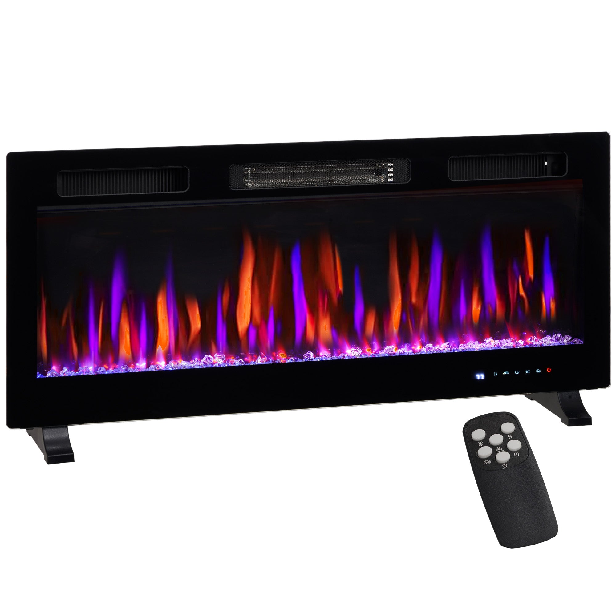 42" Electric Fireplace Recessed and Wall Mounted 1500W Ultra thin with Adjustable Flame Black