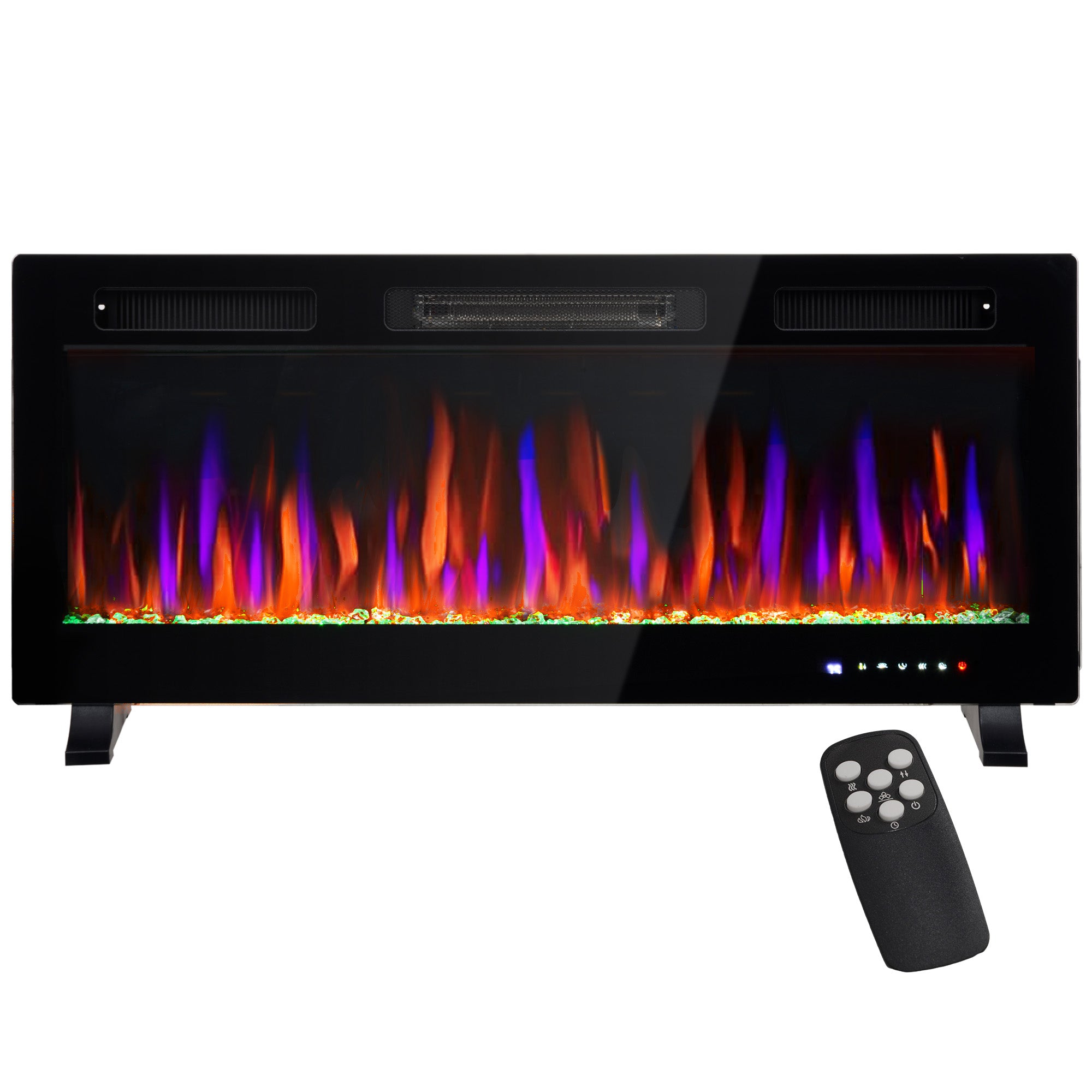 42" Electric Fireplace Recessed and Wall Mounted 1500W Ultra thin with Adjustable Flame Black