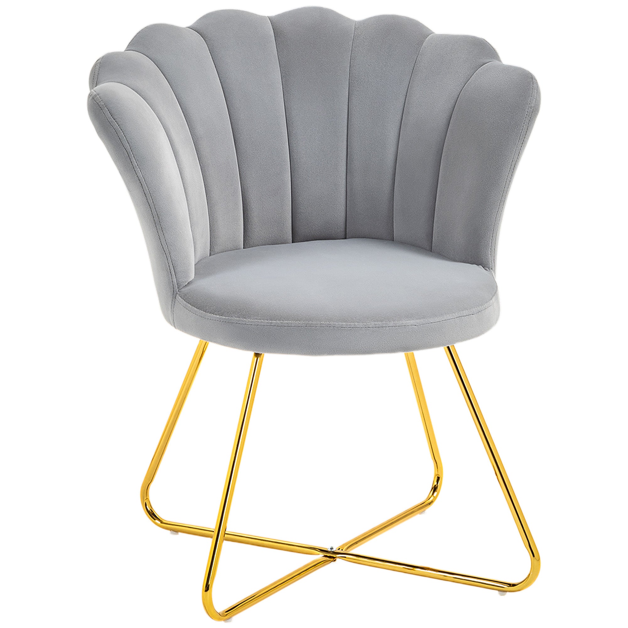 HOMCOM Modern Armchair, Velvet Tufted Accent Chair with Lotus Backrest, Occasional Chair with Steel Legs for Living Room, Bedroom, Grey
