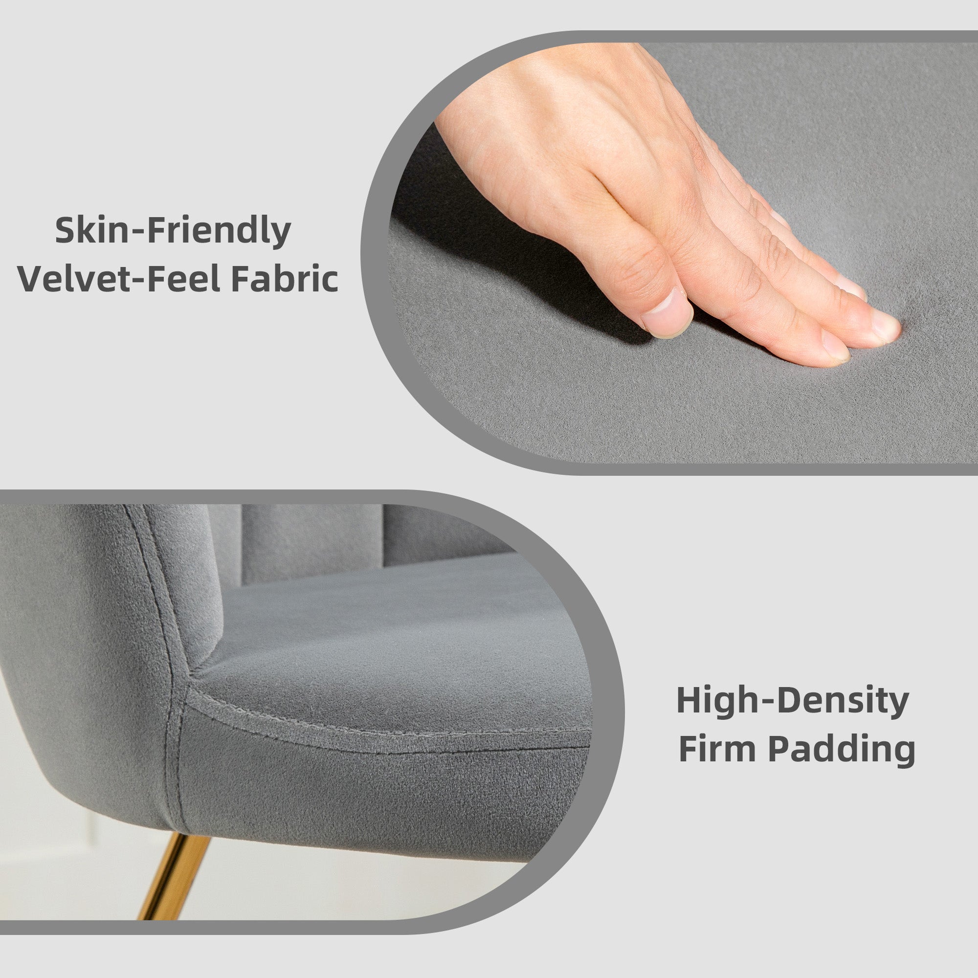 HOMCOM Modern Armchair, Velvet Tufted Accent Chair with Lotus Backrest, Occasional Chair with Steel Legs for Living Room, Bedroom, Grey